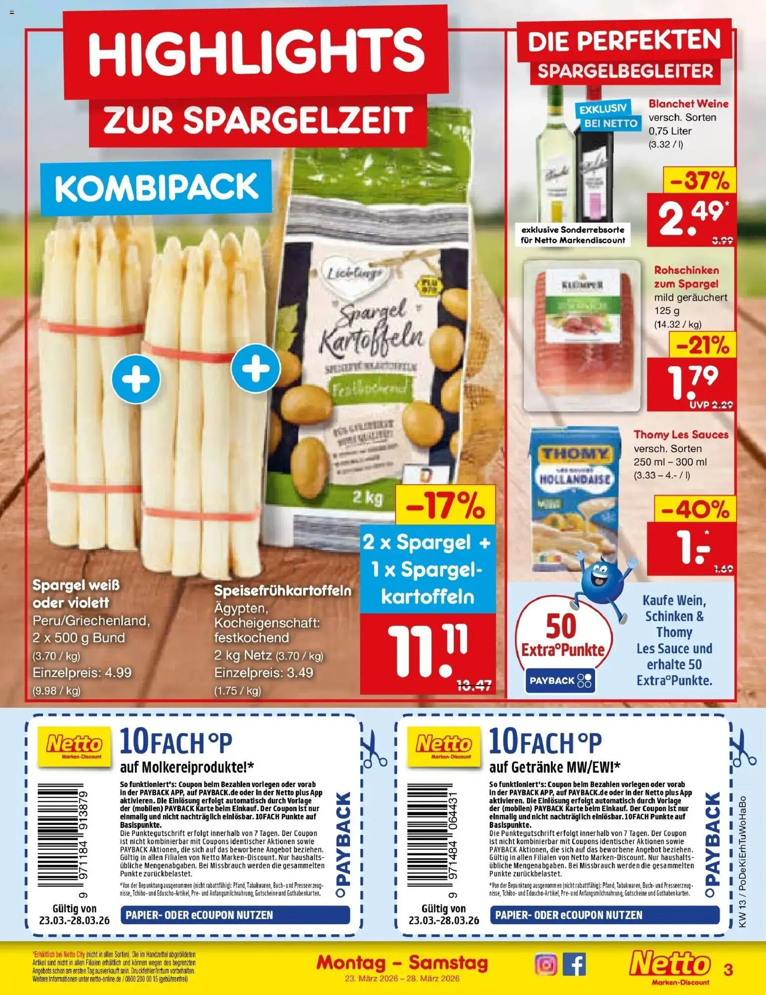 Netto Marken-Discount Prospekt Mannheim	 – gültig ab 23.03.2026 | Seite: 3 | Produkte: Thomy les sauces, Spargel, Kartoffeln, Schinken