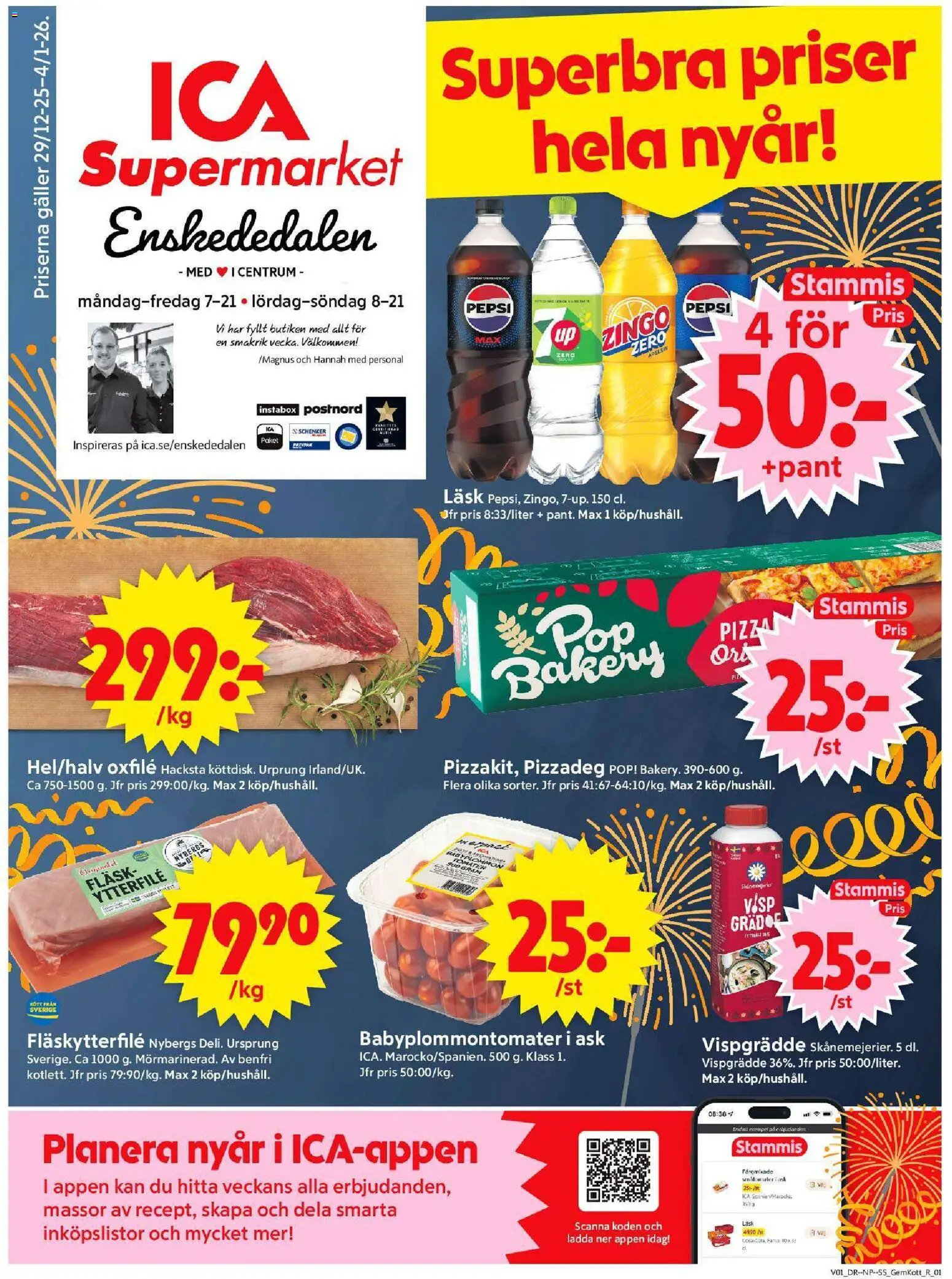 ICA Supermarket reklamblad aktuell från 30.12.2025 | Sida: 1 | Produkter: Visp, Fläskytterfilé, Pepsi, Tomater