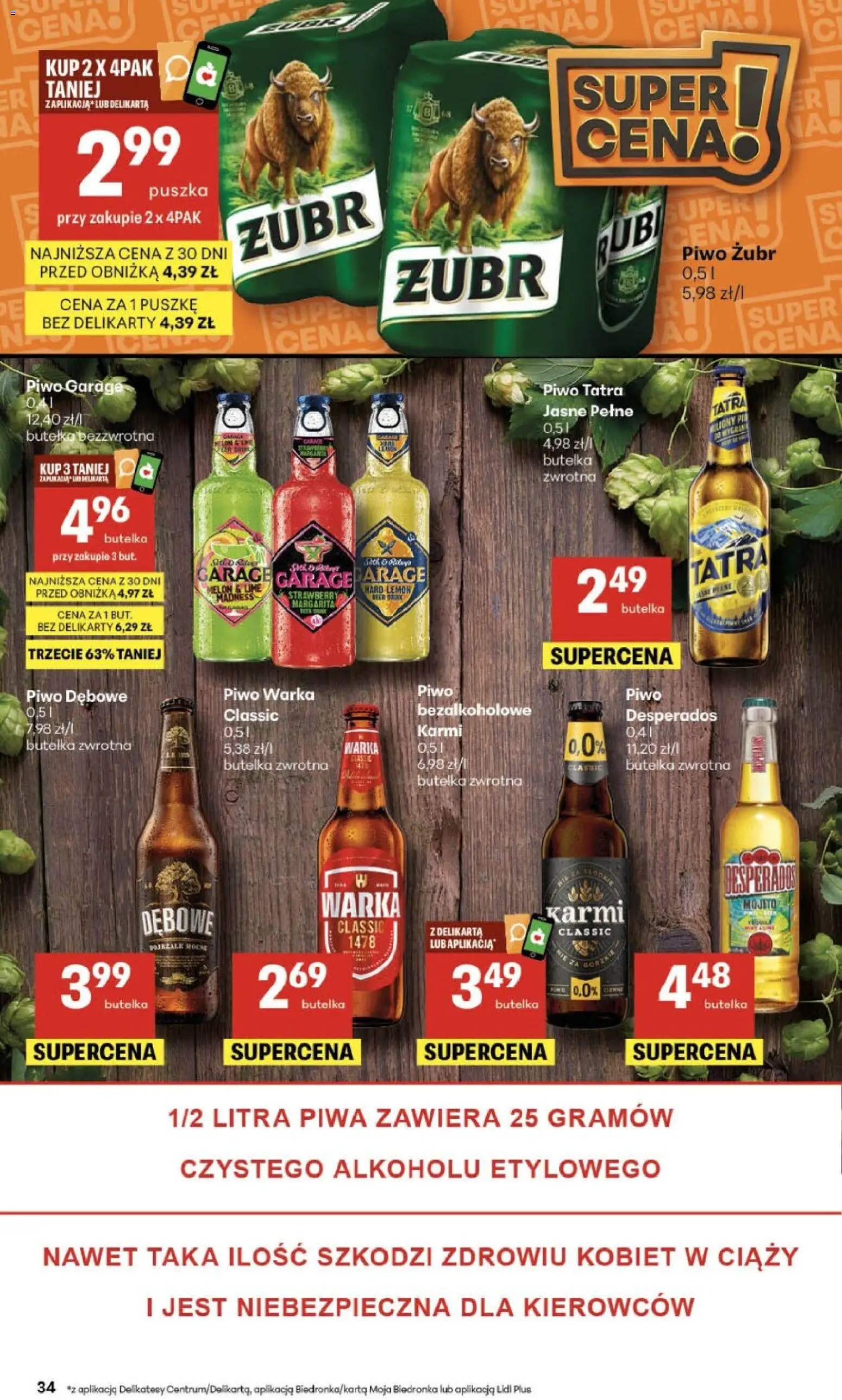 Delikatesy Centrum gazetka - Sklepy Własne od 05.03.2026 | Strona: 34 | Produkty: Piwo żubr, Delikatesy, Warka, Piwo