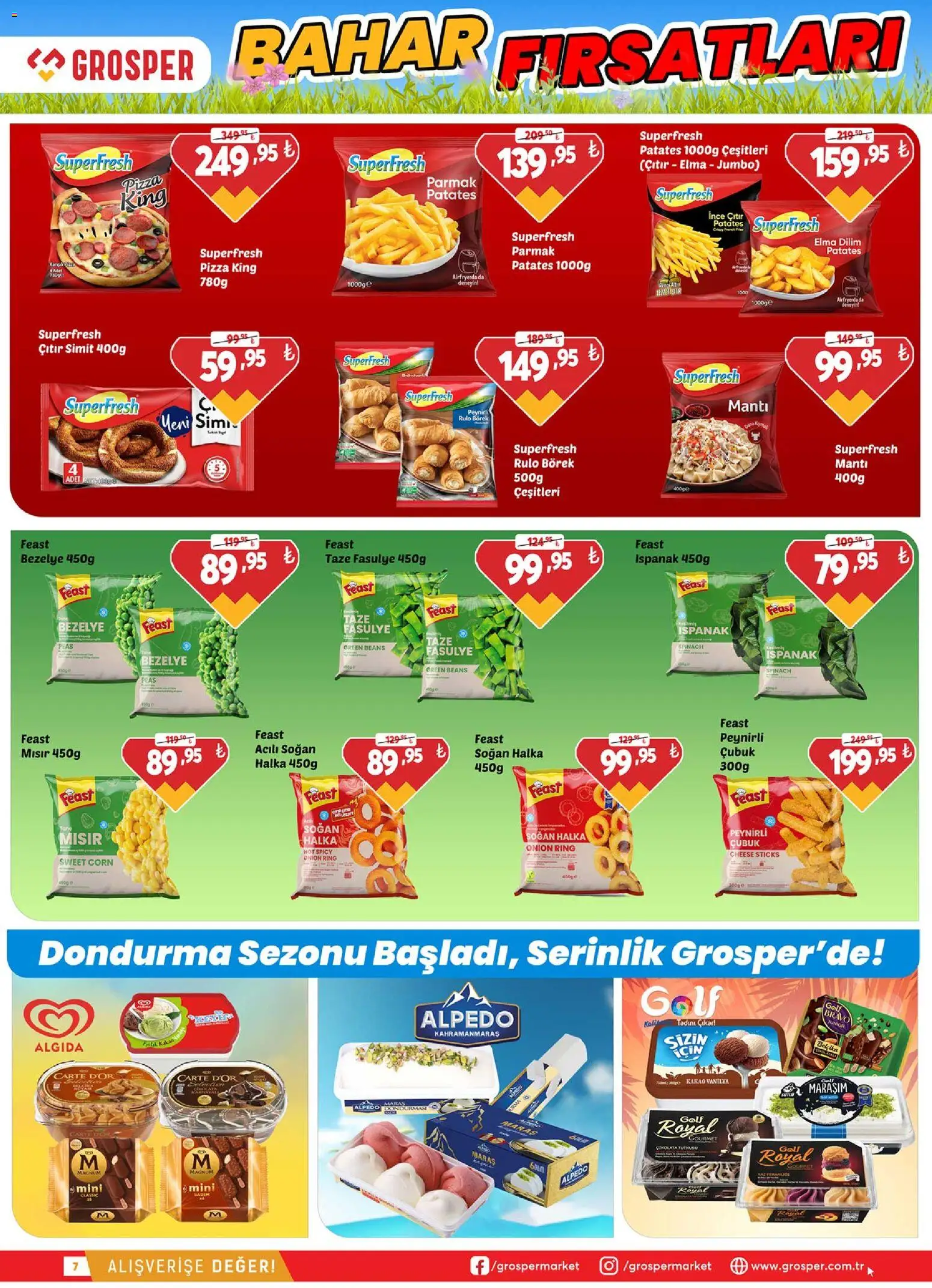 Grosper Katalog - 08.04.2026 tarihinden itibaren geçerlidir | Sayfa: 7 | Ürünler: Ispanak, Dondurma, Soğan, Bezelye