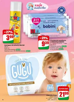 Pogląd oferty "Chusteczki nawilżane z witaminą E Bobini, Chusteczki nawilżane z witaminą E, 2 + 1 gratis, 3 x 60 szt. / 1 opak." - ważna od 01.04.2026 | Strona: 16 | Produkty: Szampon