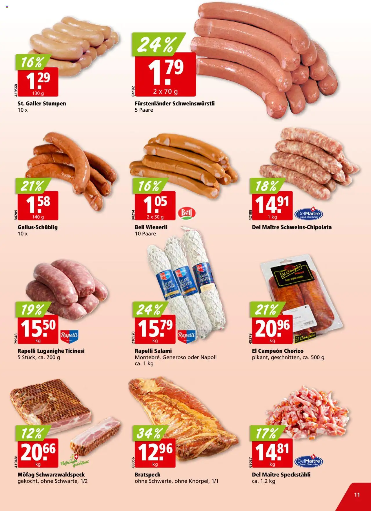 Aligro Aktionen Schlieren, Gossau SG, Frauenfeld, Rapperswil-Jona, Sargans, Bern, Brüttisellen, Pratteln, Emmen, Spreitenbach ab 11.08.2025 | Seite: 11 | Produkte: Salami