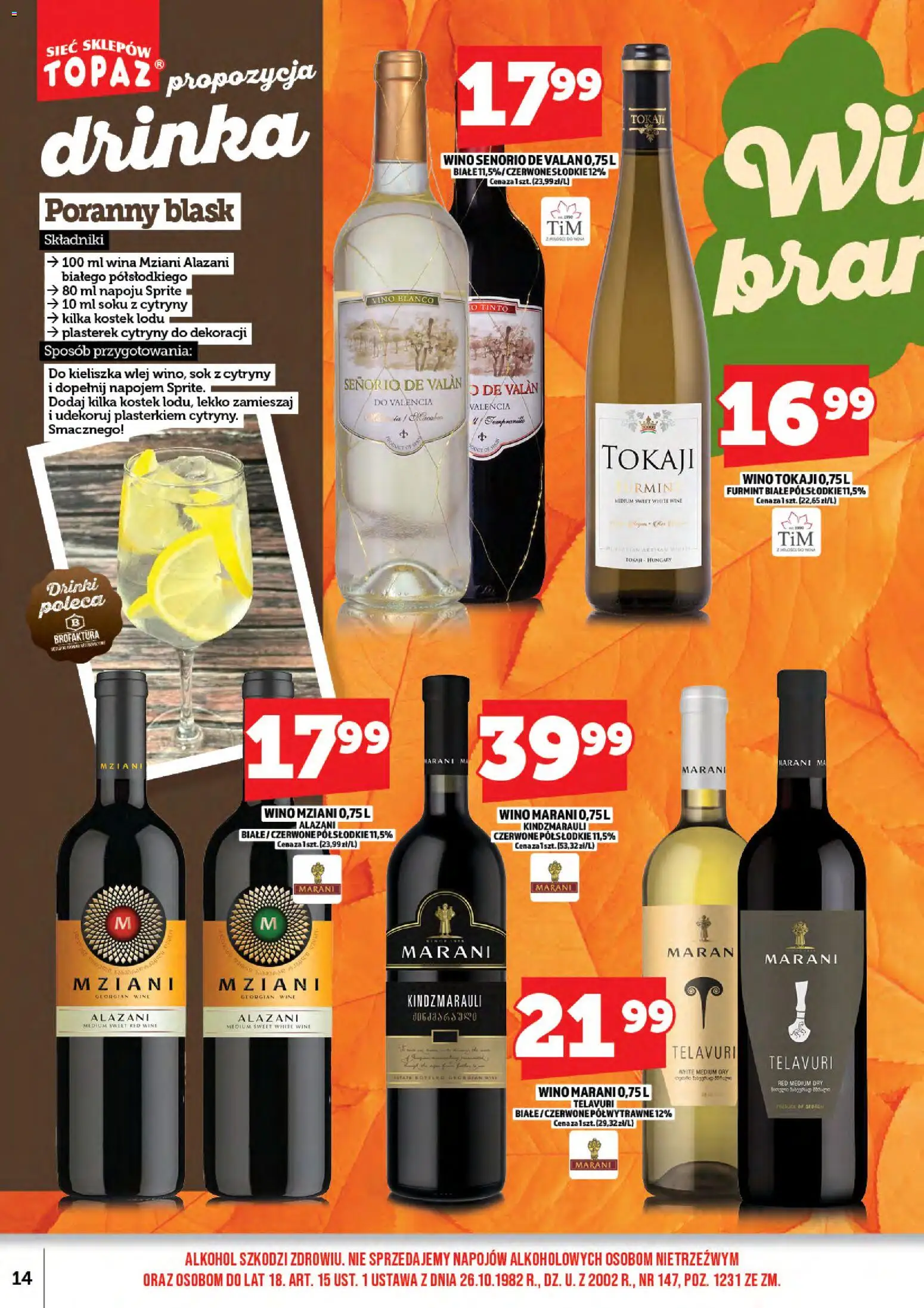 Topaz Gazetka alkoholowa od 01.11.2025 | Strona: 16 | Produkty: Sok z cytryny, Sprite, Wino, Alkohol