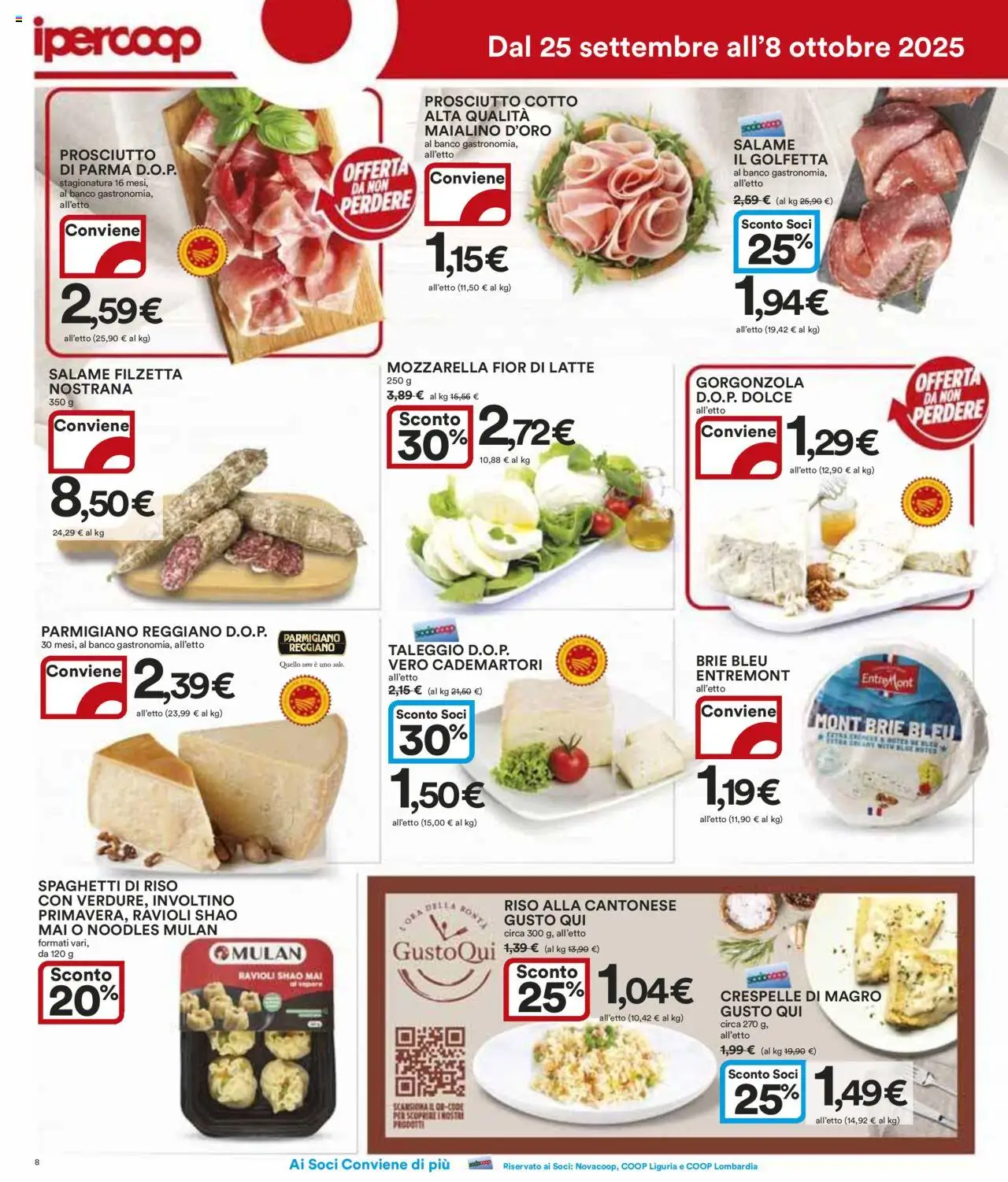 Volantino Ipercoop del 25.09.2025 | Pagina: 8 | Prodotti: Prosciutto Cotto, Riso, Prosciutto, Parmigiano