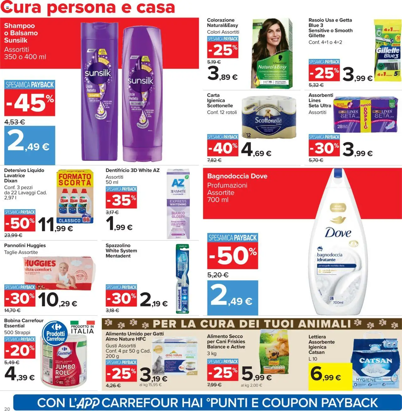 Volantino Carrefour del 20.10.2025 | Pagina: 20 | Prodotti: Shampoo, Balsamo, Rasoio, Dentifricio