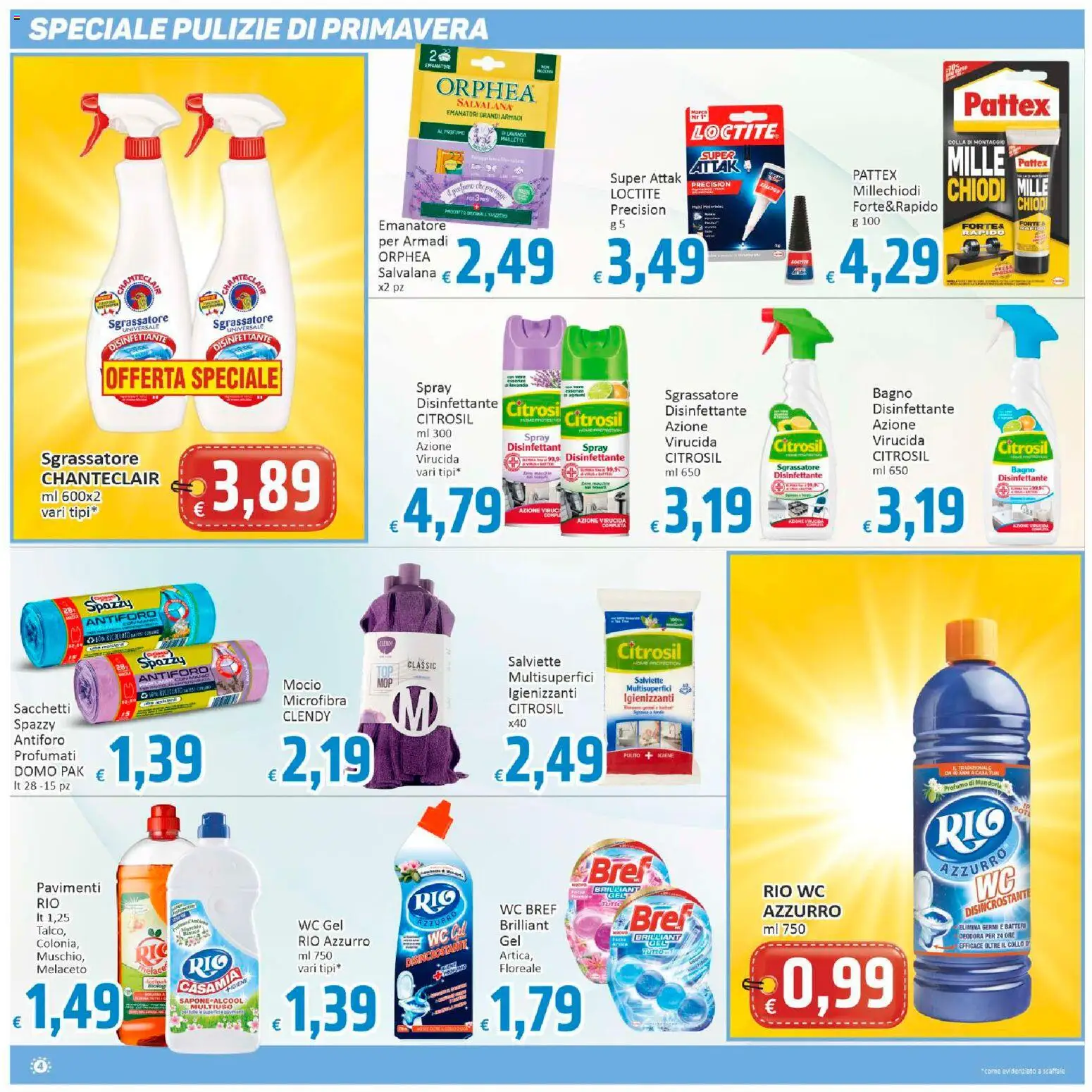 Volantino Paghi Poco del 07.04.2026 | Pagina: 4 | Prodotti: Sapone, Spray disinfettante, Colla, Profumo