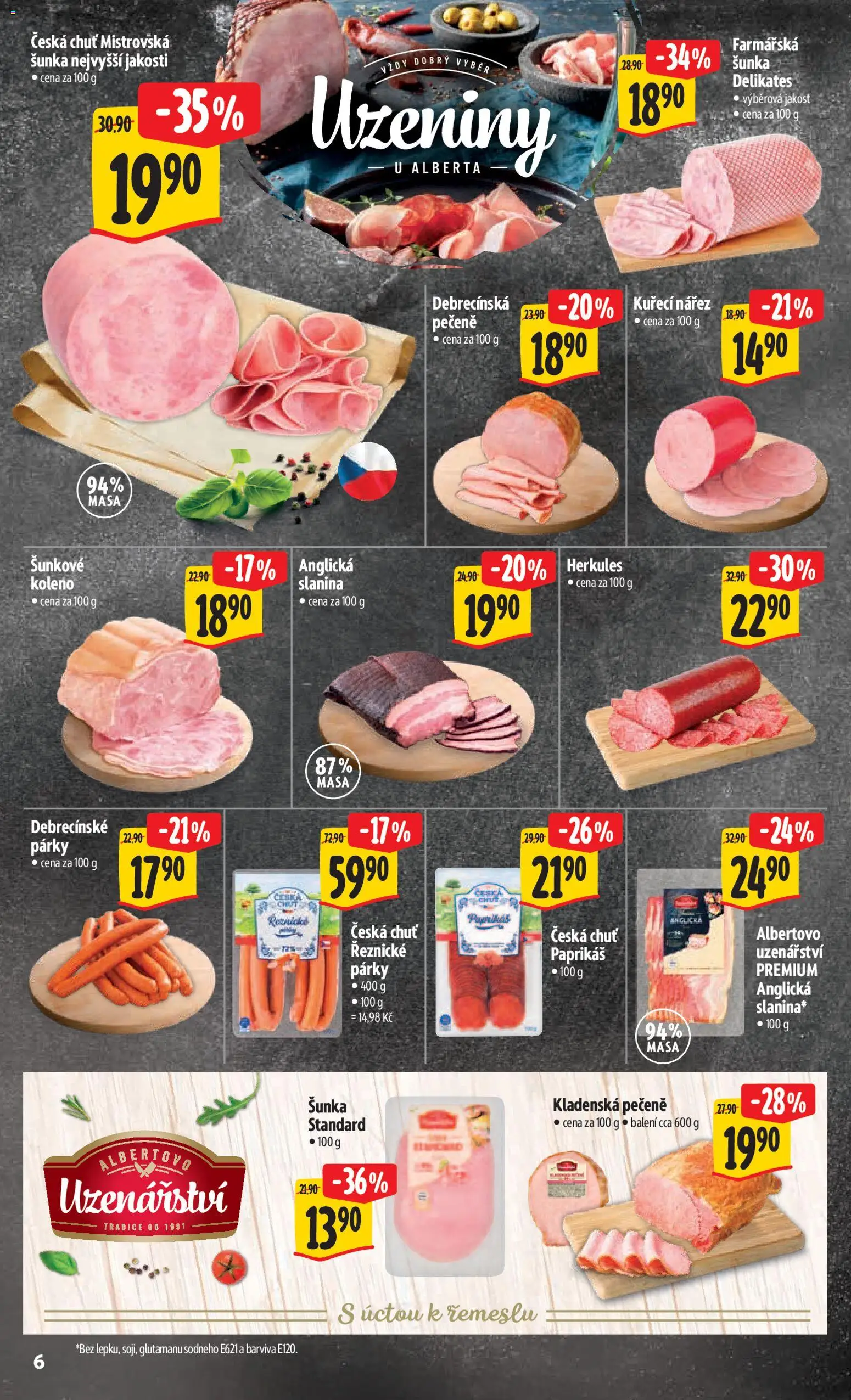 Albert leták - Hypermarket od 22.04.2026 | Strana: 14 | Produkty: Šunka, Párky, Uzeniny, Slanina