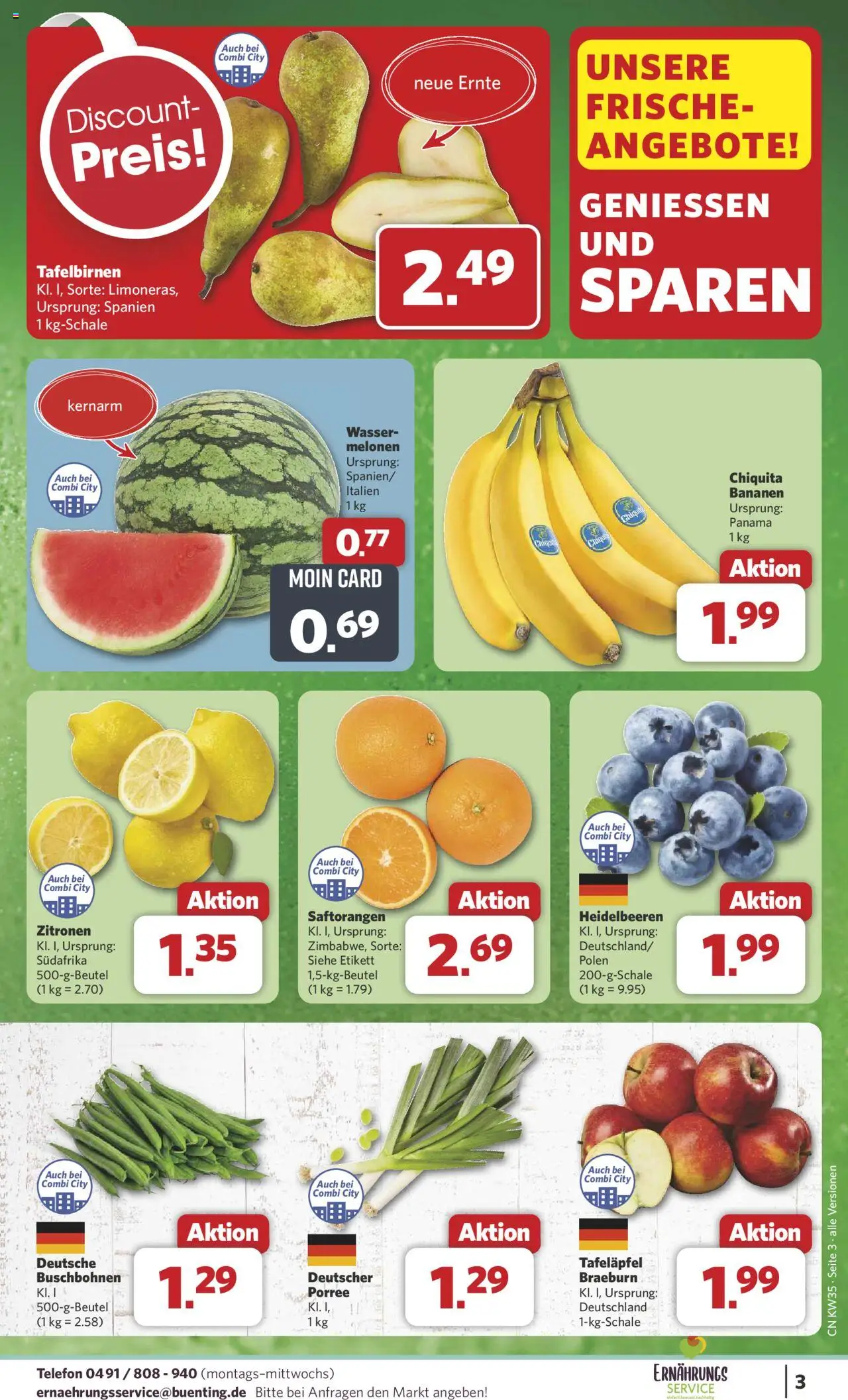 Combi Prospekt 	 - gültig ab dem 25.08.2025 | Seite: 3 | Produkte: Heidelbeeren, Wasser, Telefon, Zitronen