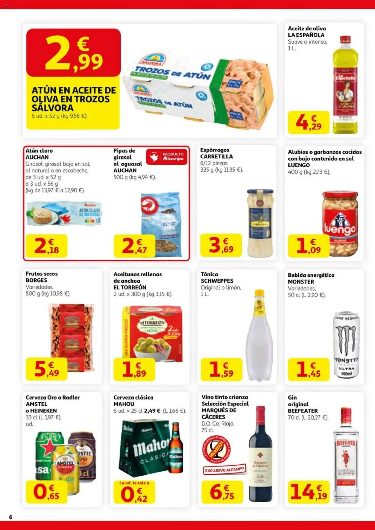 Alcampo - SM Nacional │ válido desde el 06.11.2025 | Página: 6 | Productos: Aceite, Vino, Σπανάκι, Atún claro