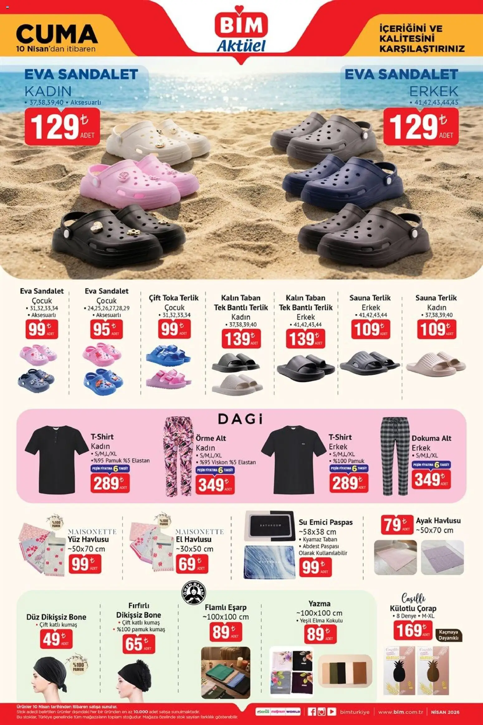 BİM - Katalog Cuma - 10.04.2026 tarihinden itibaren geçerlidir | Sayfa: 6 | Ürünler: Elma, Sandalet, Ayak havlusu, Yüz havlusu