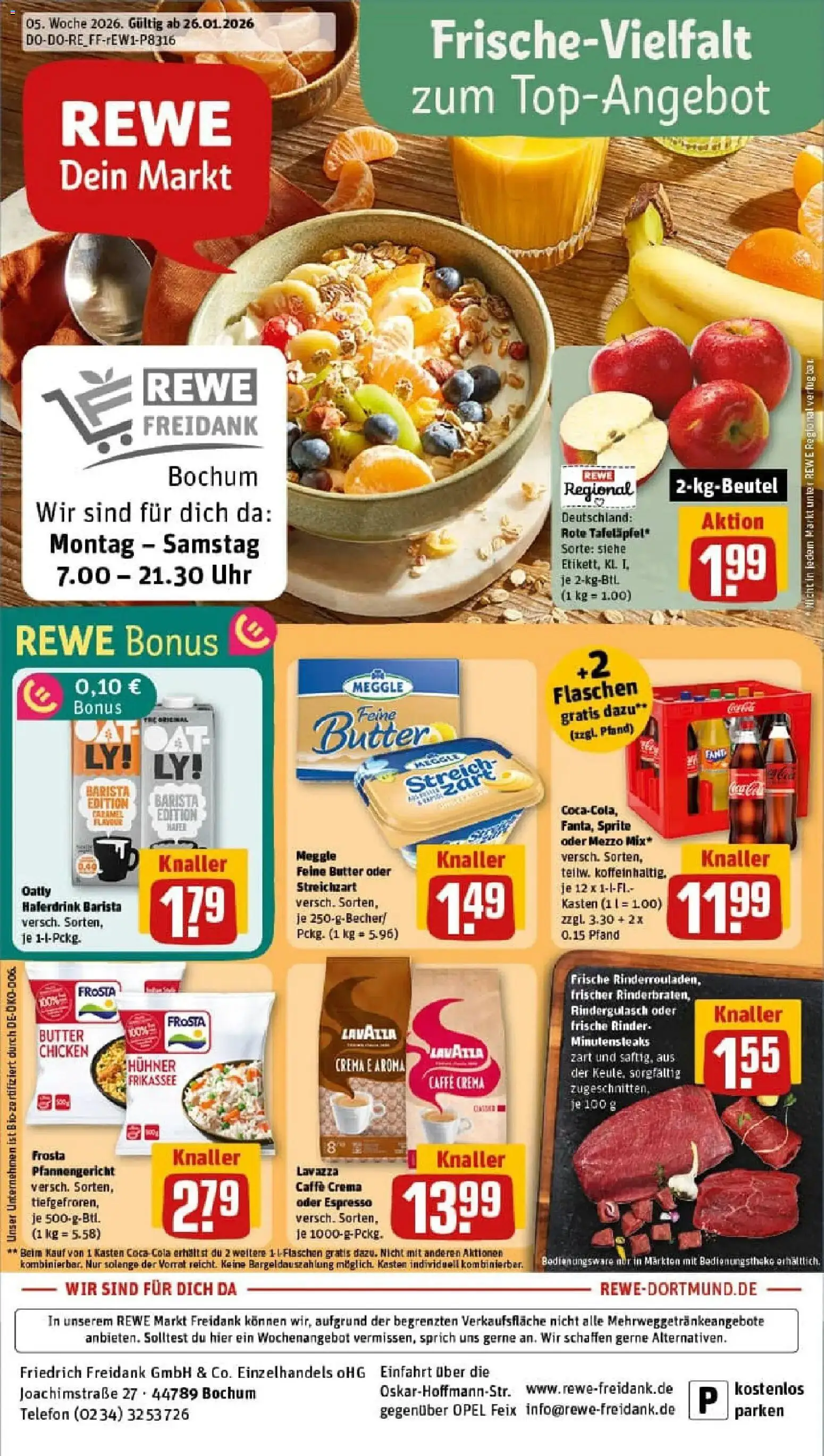 Rewe prospekt Bochum	 – gültig ab 26.01.2026 | Seite: 1 | Produkte: Sprite, Haferdrink, Oatly, Uhr