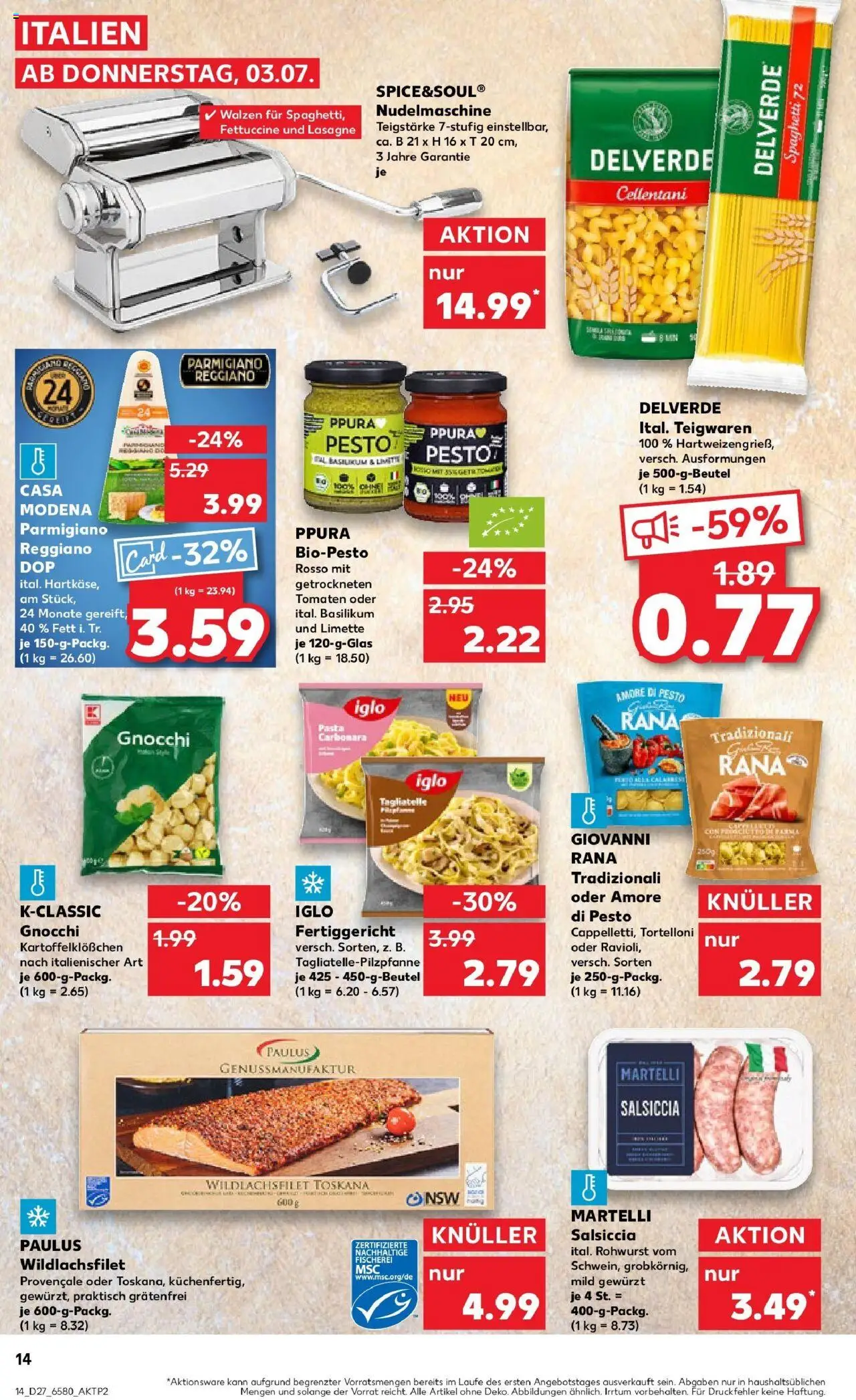 Kaufland prospekt Gütersloh	 - gültig ab dem 03.07.2025 | Seite: 14 | Produkte: Iglo, Tomaten, Limette, Pasta
