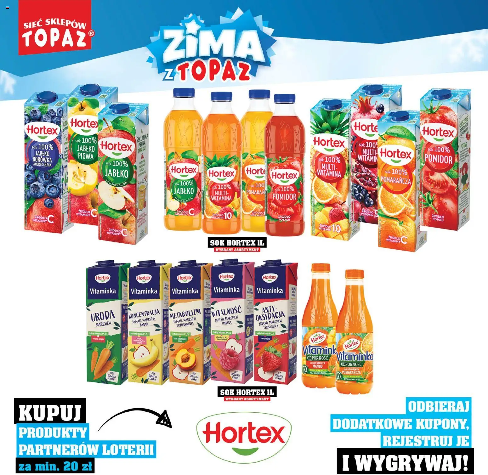 Topaz Gazetka - Katalog Produktów Objętych Loterią od 01.12.2025 | Strona: 64 | Produkty: Mango, Brzoskwinia, Malina, Sok