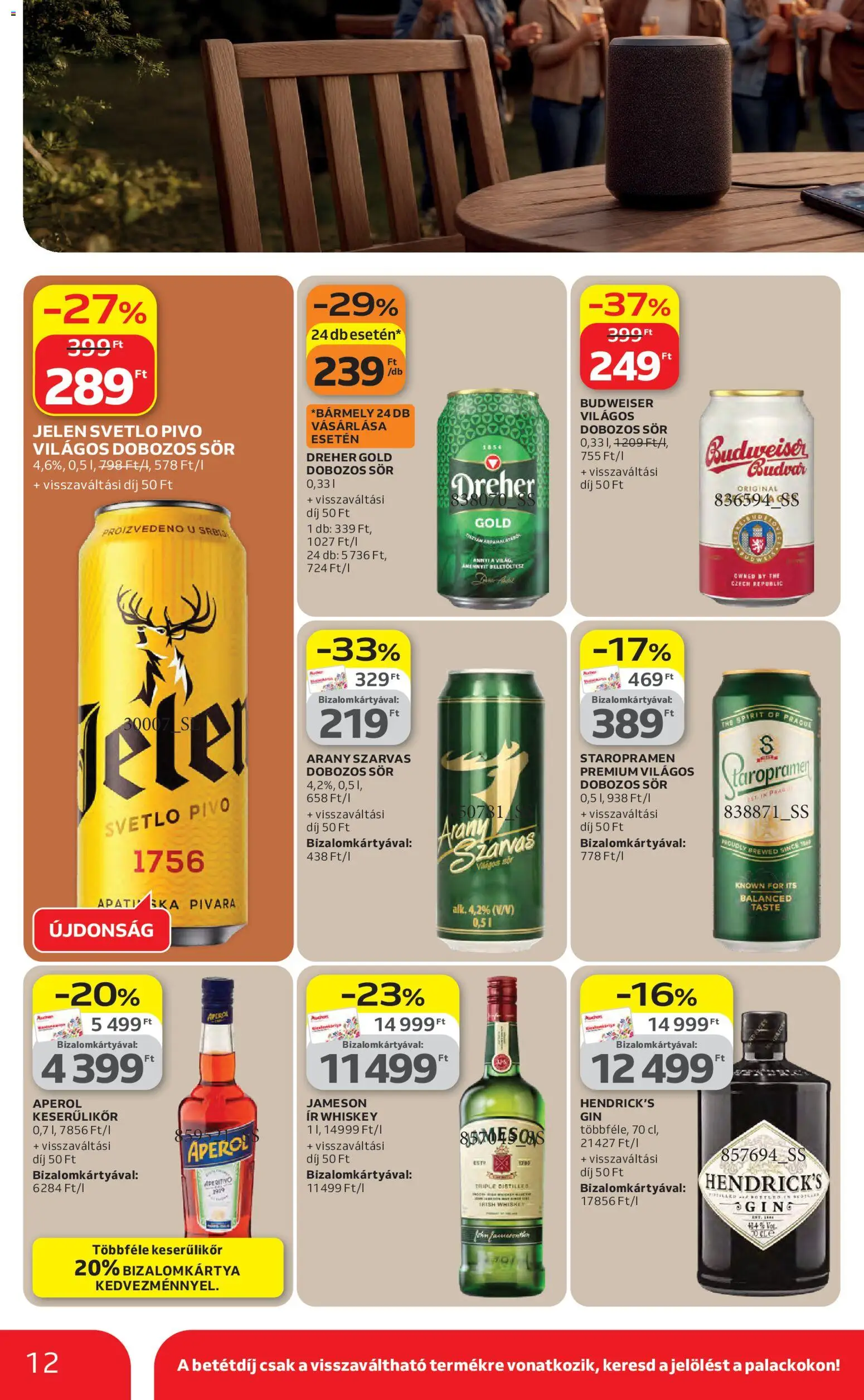 Auchan akciós ujság - amely érvényes a következő dátumtól: 16.04.2026 | Oldal: 12 | Termékek: Whiskey, Budweiser, Jameson, Dobozos sör