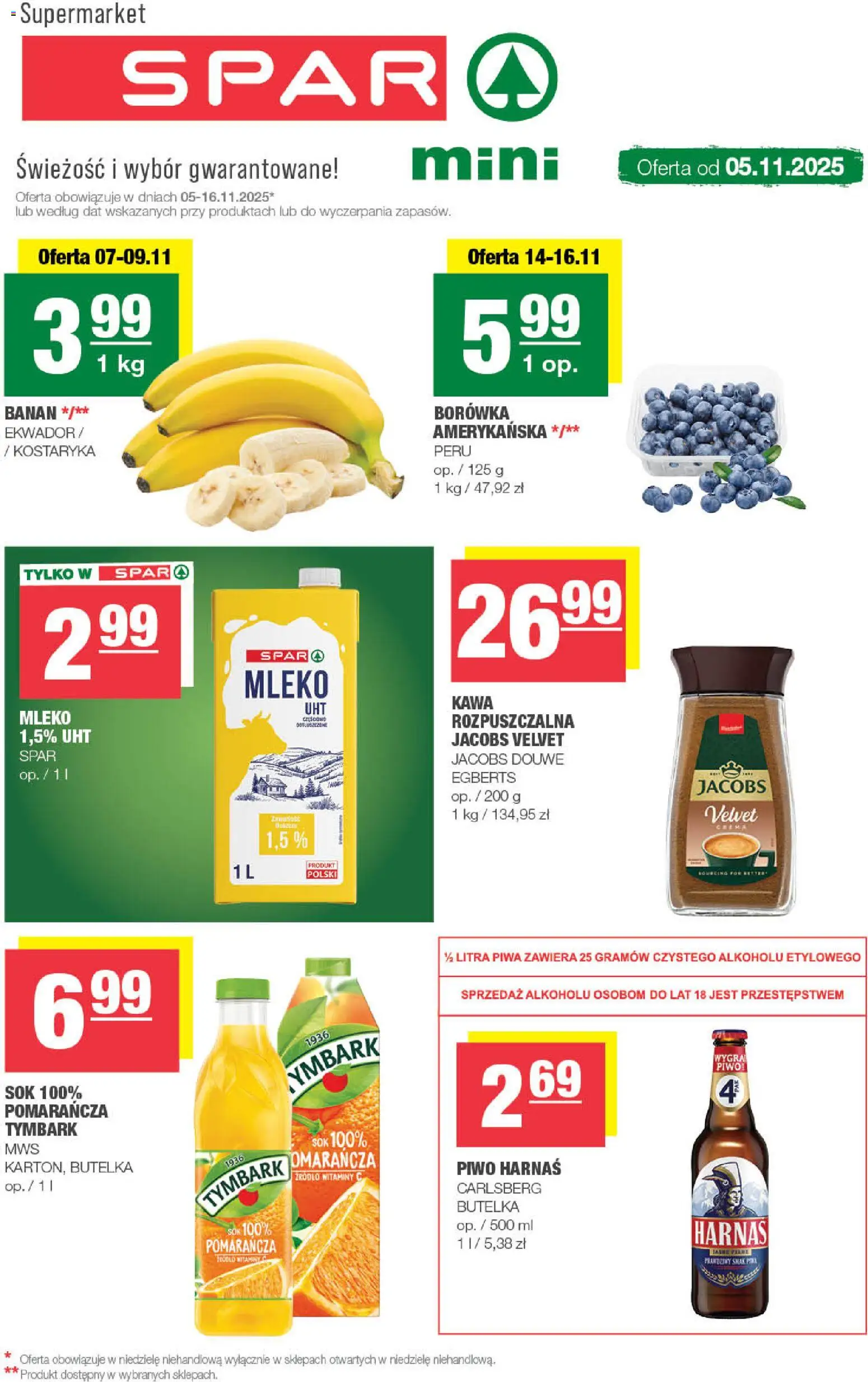 Spar Gazetka - Mini od 05.11.2025 | Strona: 1 | Produkty: Mleko, Harnaś, Kawa, Banan