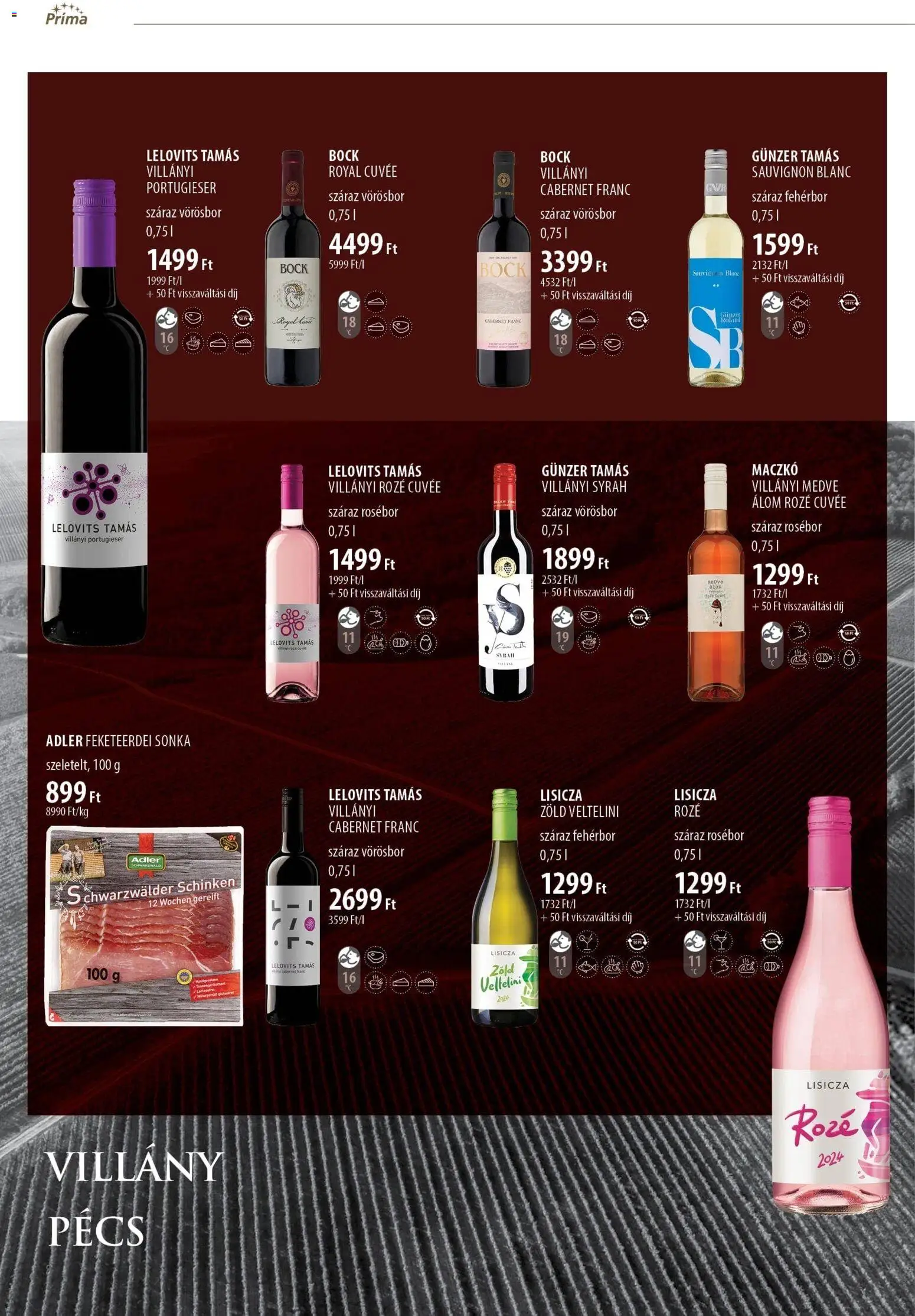 CBA Príma akciós ujság - amely érvényes a következő dátumtól: 11.11.2025 | Oldal: 8 | Termékek: Sonka, Fehérbor, Vörösbor