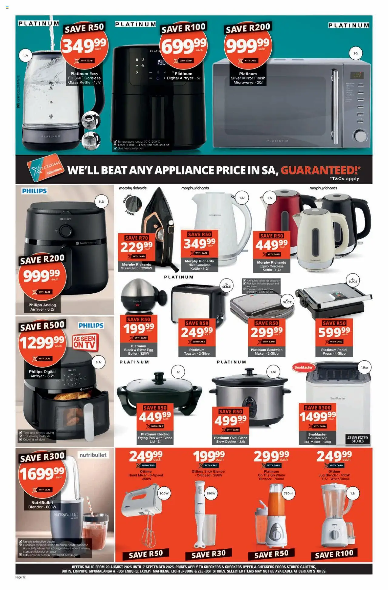 Checkers Gauteng - August Month-End Promotion │ valid from 20.08.2025 | Page: 12 | Products: Kettle, Mirror, Blender, Vegetables