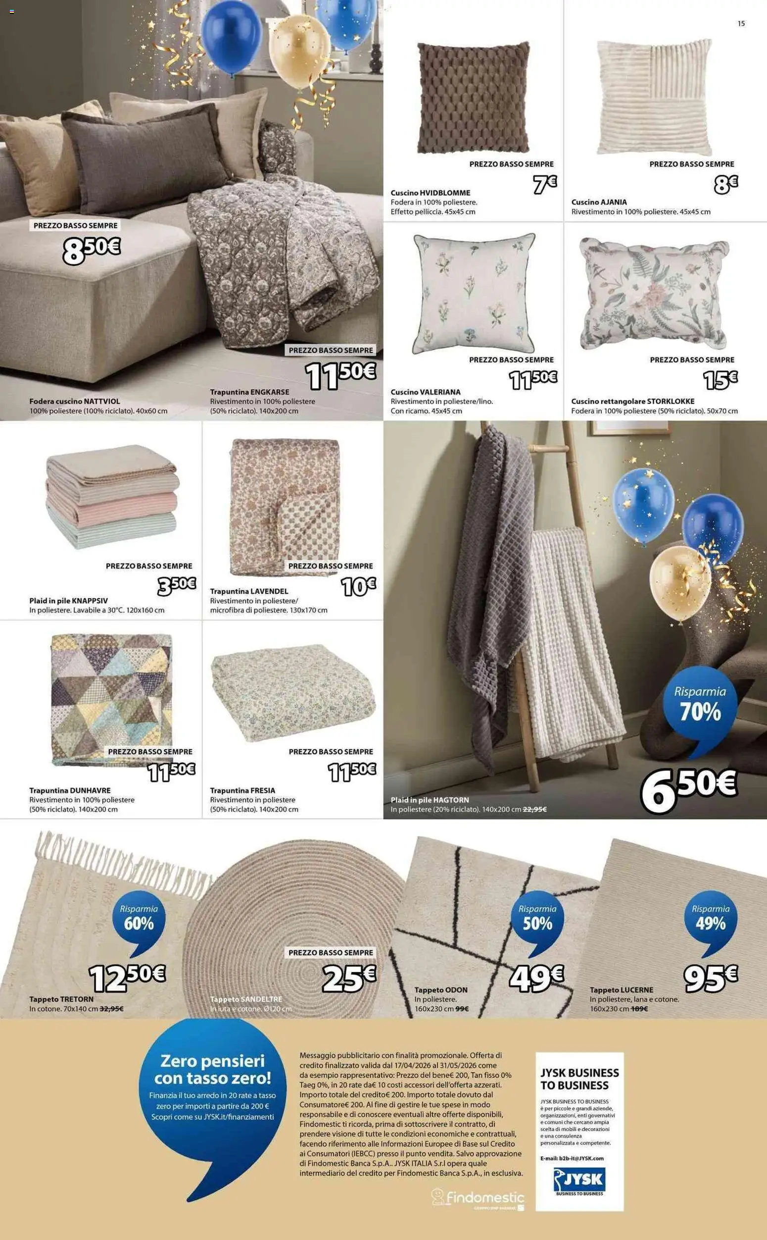 Volantino JYSK del 17.04.2026 | Pagina: 15 | Prodotti: Valeriana, Plaid, Cuscino, Decorazioni