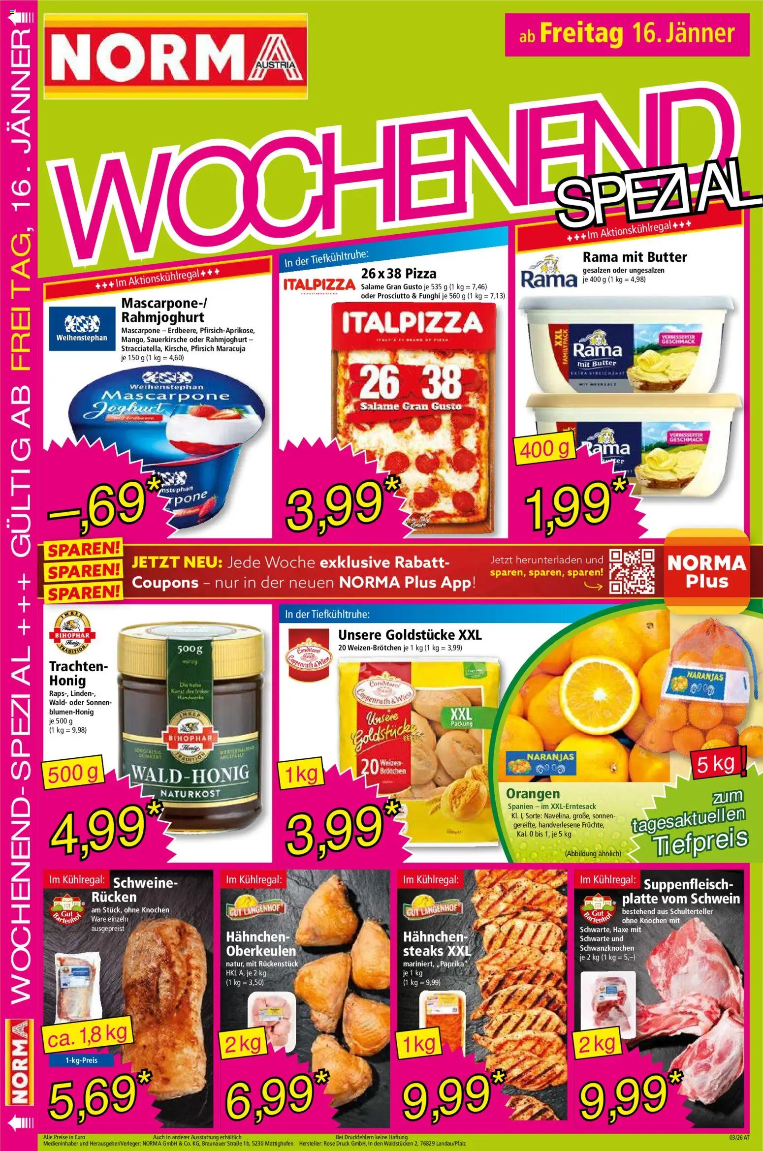Norma Flugblatt gültig ab 12.01.2026 | Seite: 18 | Produkte: Pfirsich, Butter, Pizza, Orangen