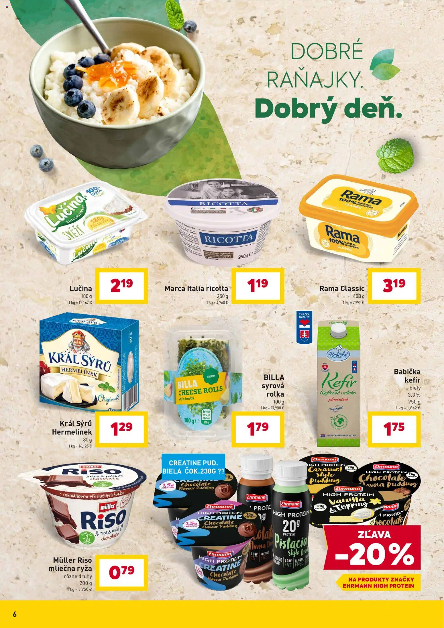 Nové Billa akcie – leták je platný od 07.04.2026 | Strana: 6 | Produkty: Mlieko, Ryža, Protein, Rama