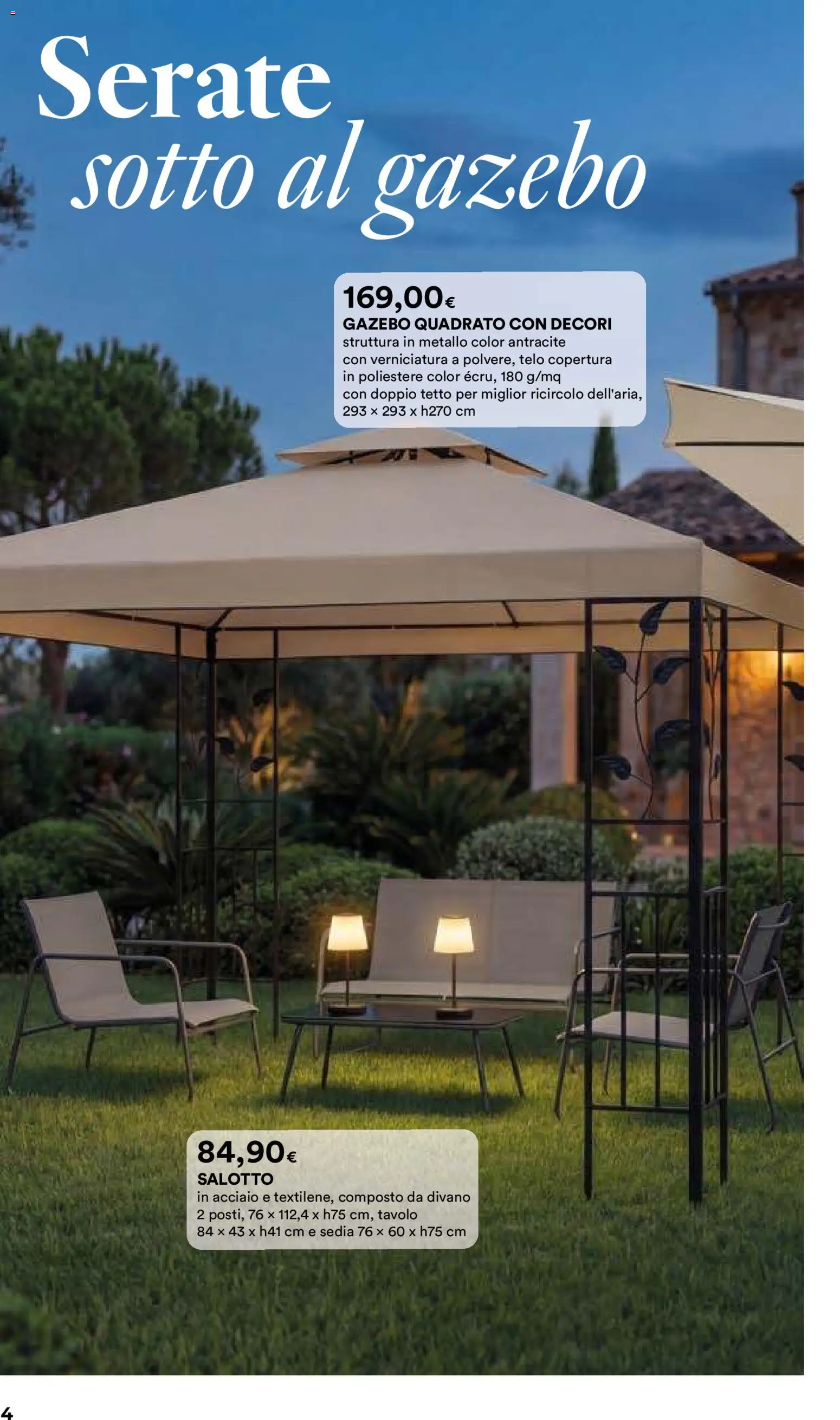 Volantino Ipercoop del 07.04.2026 | Pagina: 4 | Prodotti: Gazebo, Divano, Tavolo, Sedia