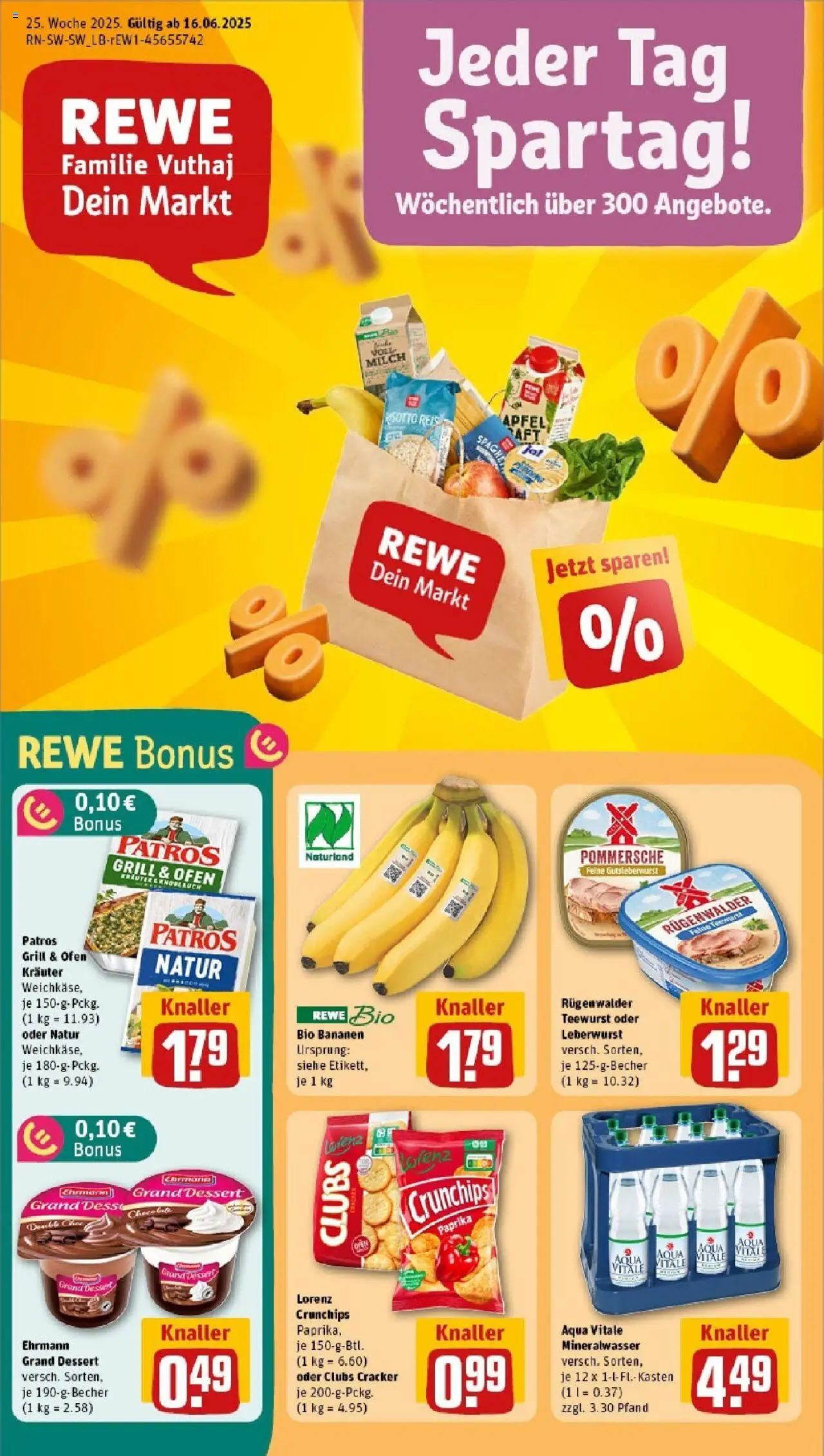 Rewe prospekt Ilvesheim	 - gültig ab dem 15.06.2025 | Seite: 1 | Produkte: Bananen, Paprika, Reis, Chips