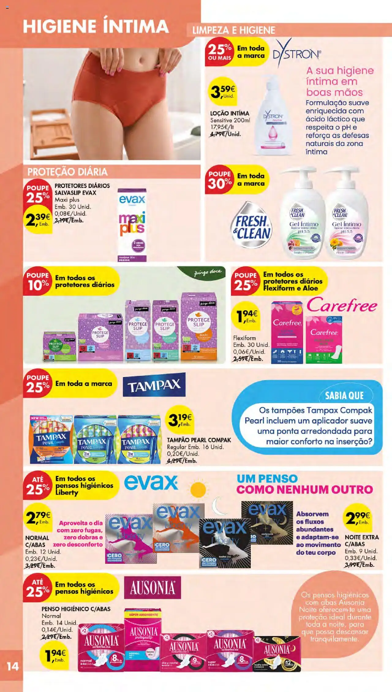 Pingo Doce - Cuidados Pessoais e para o Lar Açores │ válido de 02.10.2025 | Página: 14 | Produtos: Pensos higiénicos