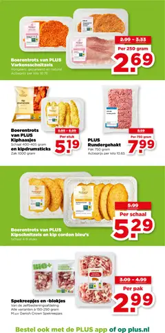 Boerentrots van PLUS Kipschnitzels en kip cordon bleu's, Schaal 4-5 stuks - Voorbeeld van een folder van Plus, geldig van 08.04.2026 | Pagina: 11 | Producten: Schaal, Bacon, Zak, Kip