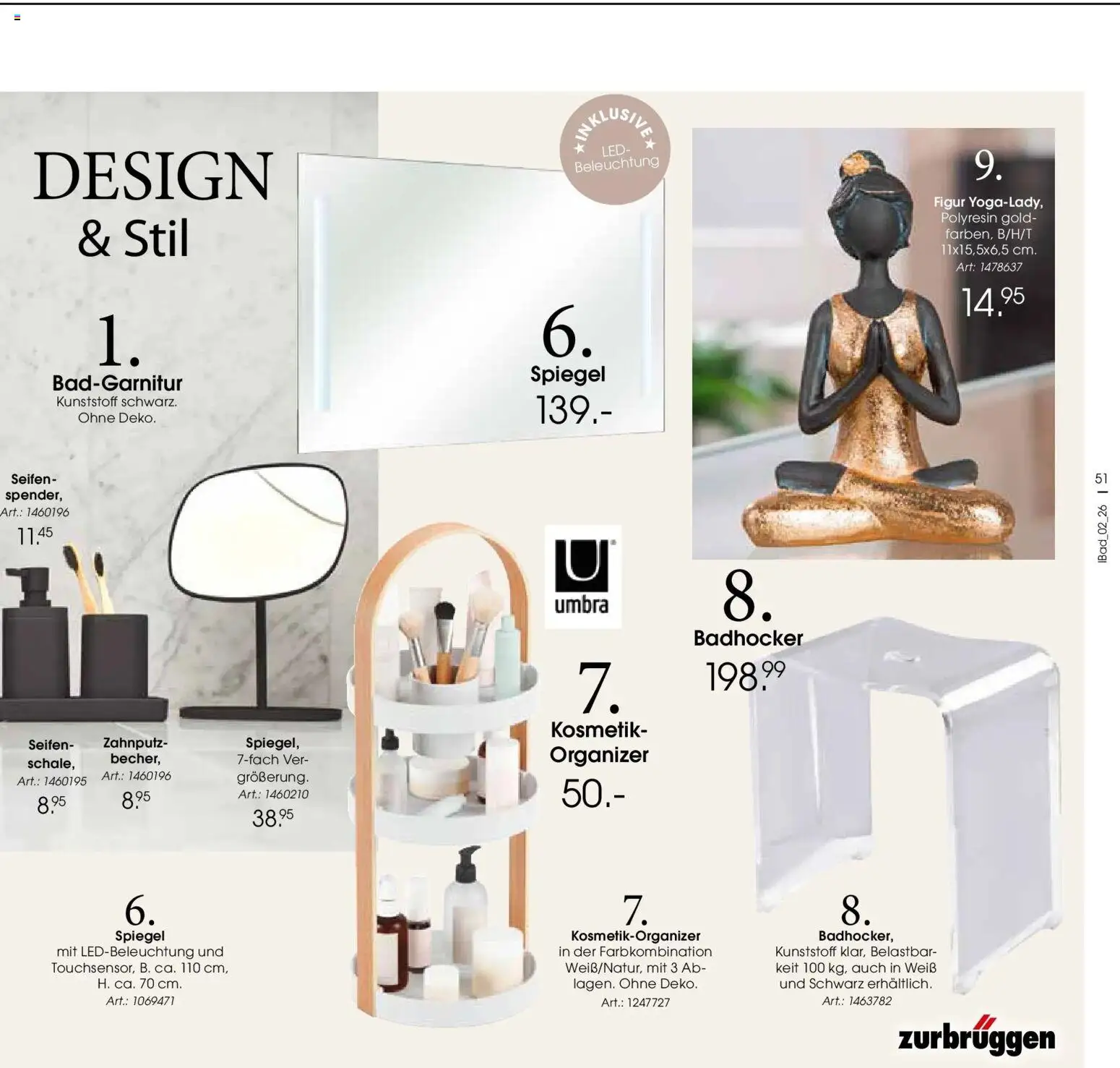 Zurbrüggen - Zurbrüggen: Bad Spezial – gültig ab 22.03.2026 | Seite: 51 | Produkte: Spiegel, Badhocker
