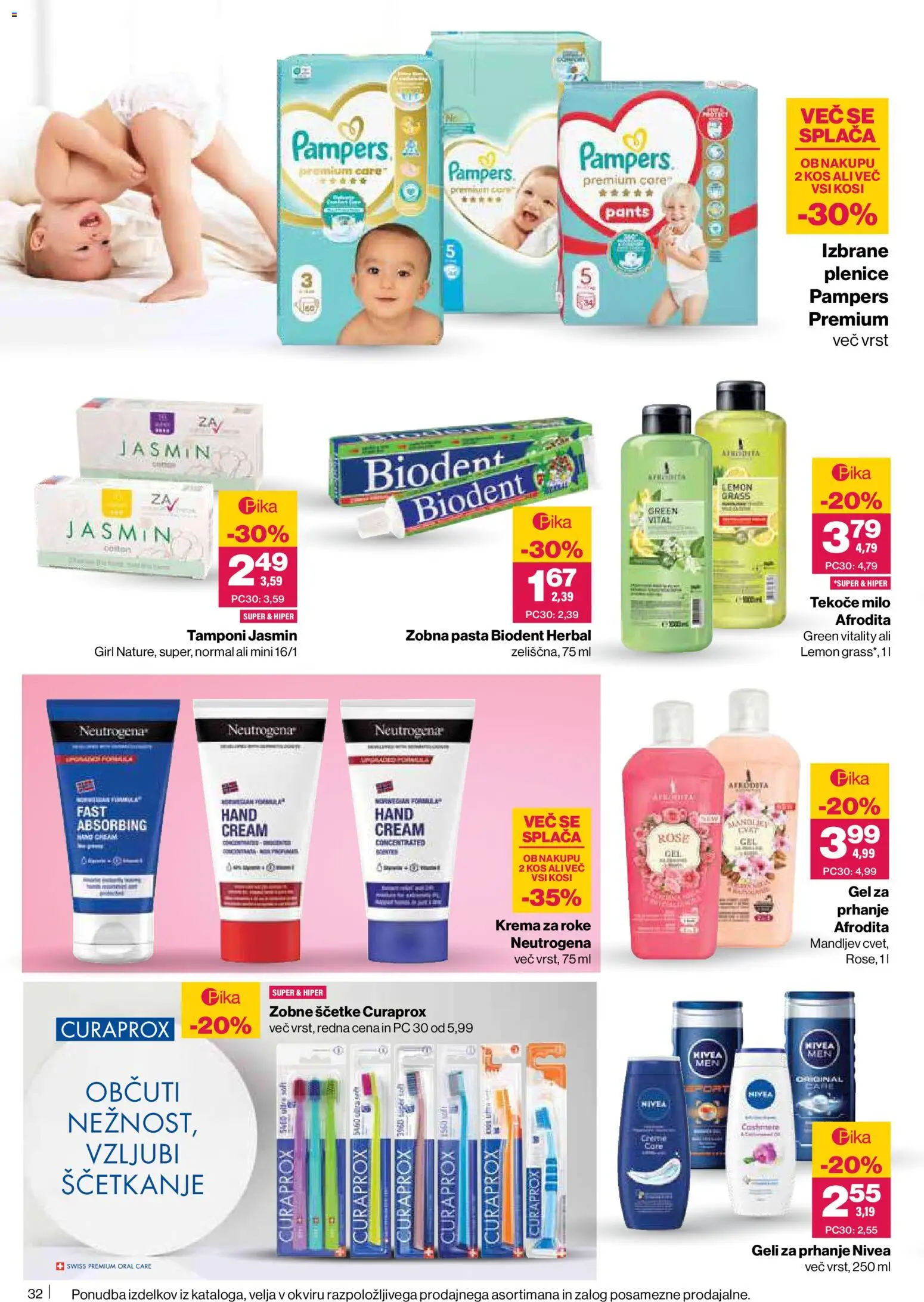 Novi Mercator katalog ponudbe – veljaven od 05.02.2026 | Stran: 32 | Izdelki: Tekoče milo, Tamponi, Kos, Zobna pasta
