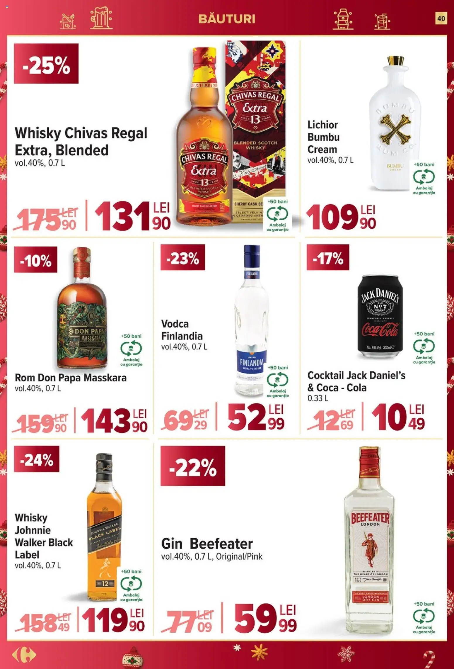 Noul catalog Carrefour – valabil de la 27.12.2025 | Pagină: 40 | Produse: Lichior, Rom, Gin, Vodka