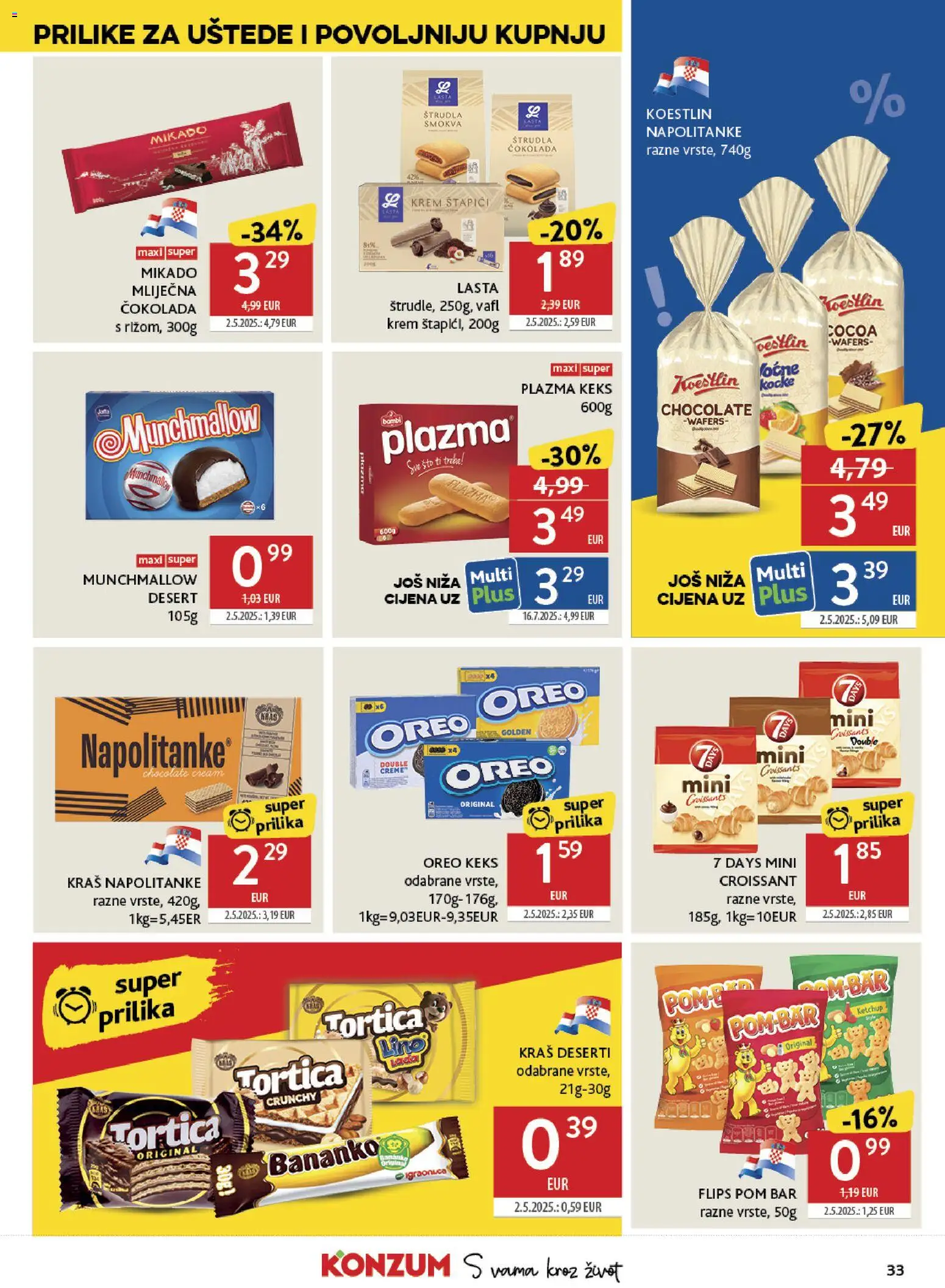 Konzum katalog | vrijedi od 15.04.2026 | Stranica: 33 | Proizvodi: Čokolada, Keks, Napolitanke, Štapići