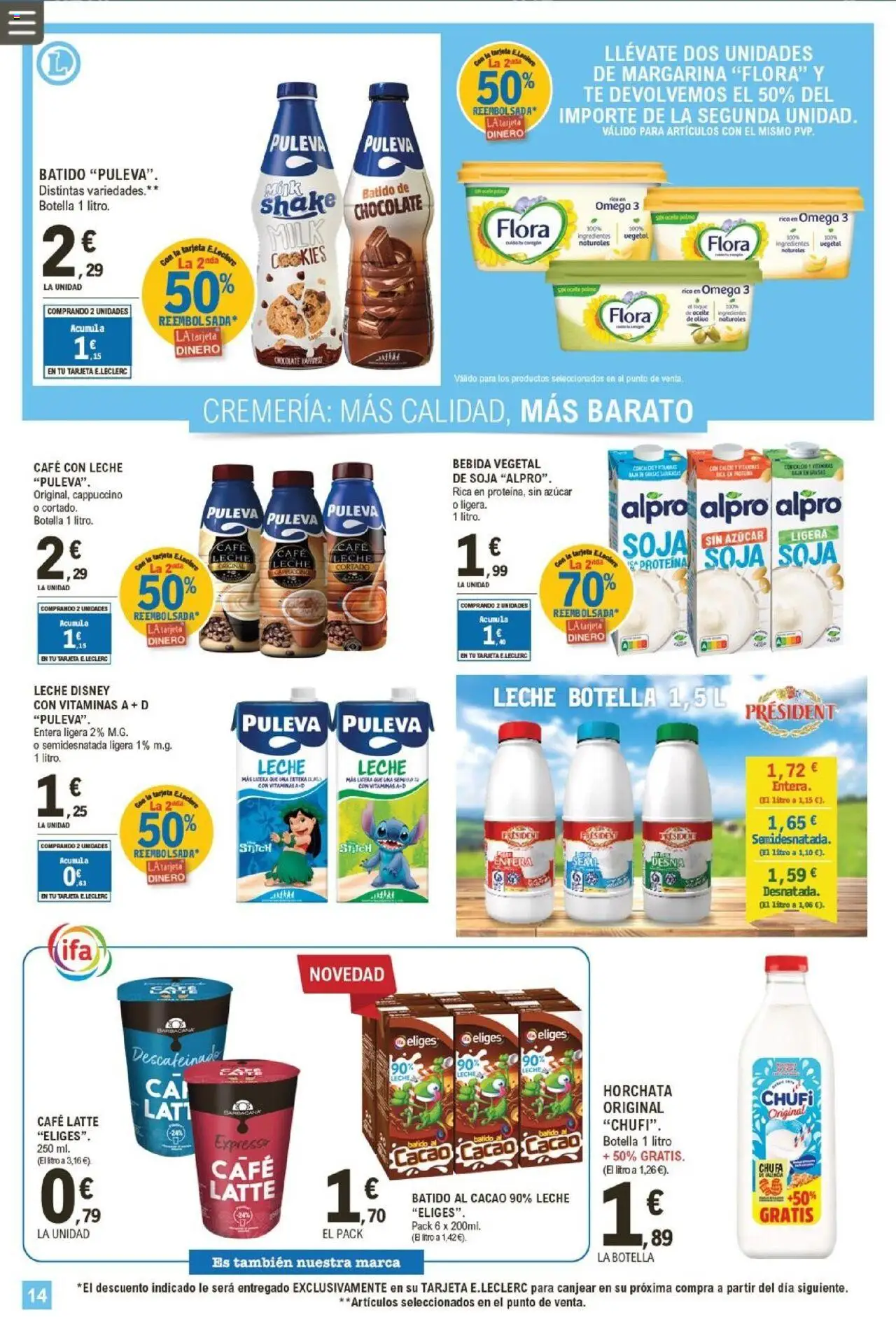 E.Leclerc folleto │ válido desde el 13.08.2025 | Página: 14 | Productos: Δοχείο φοντί, Café con leche, Leche, Margarina