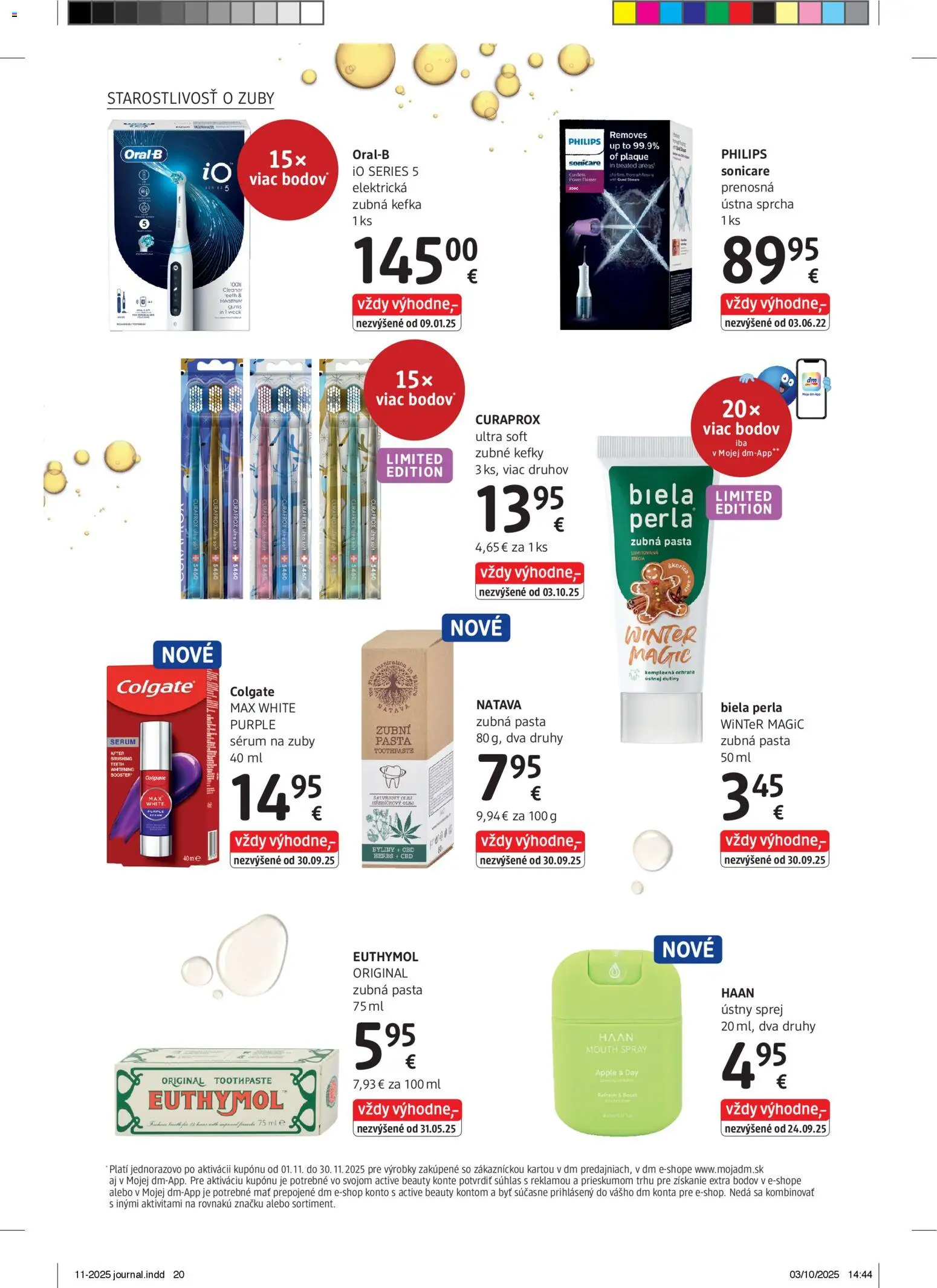 Nové dm drogerie akcie – leták je platný od 01.11.2025 | Strana: 20 | Produkty: Elektrická zubná kefka, Zubná kefka, Apple, Curaprox