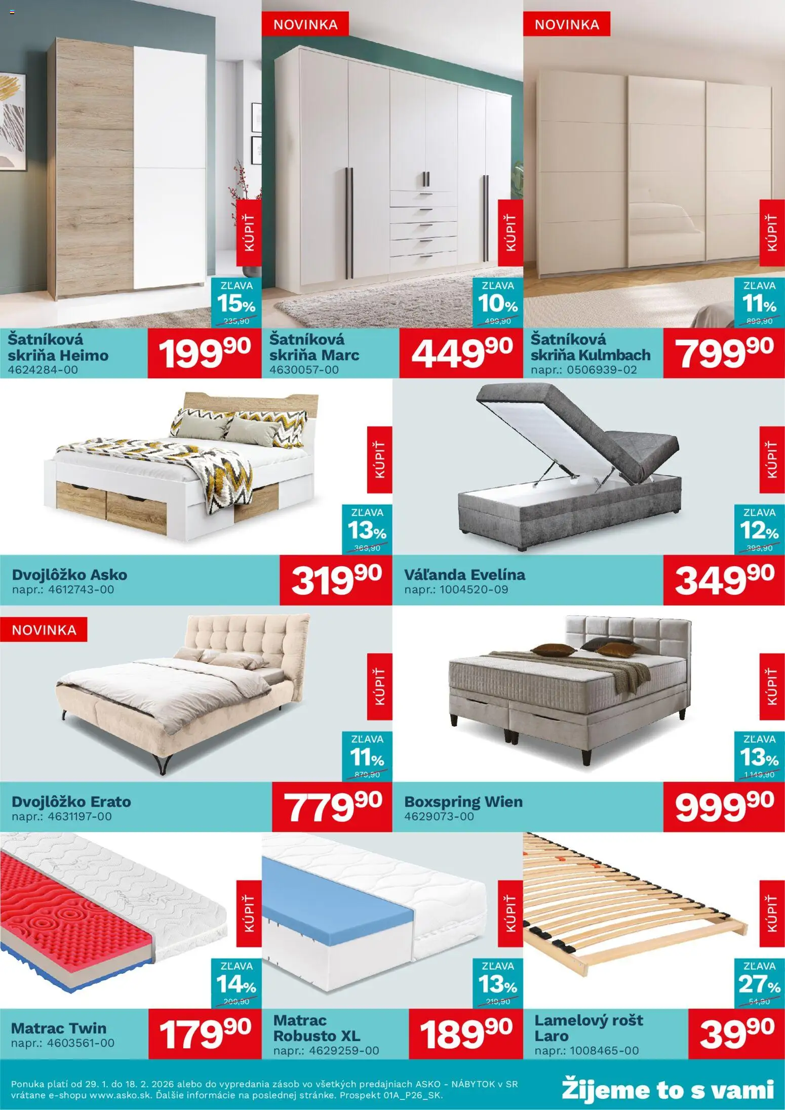 Nové ASKO nábytok akcie – leták je platný od 01.02.2026 | Strana: 3 | Produkty: Nábytok, Matrac, Šatníková skriňa, Skriňa