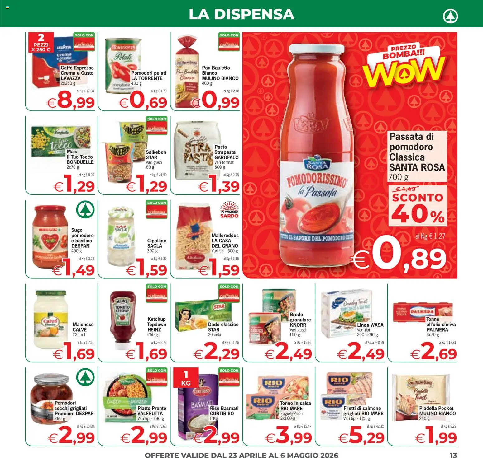 Volantino Eurospar del 23.04.2026 | Pagina: 13 | Prodotti: Salmone, Ketchup, Salsa, Lavazza