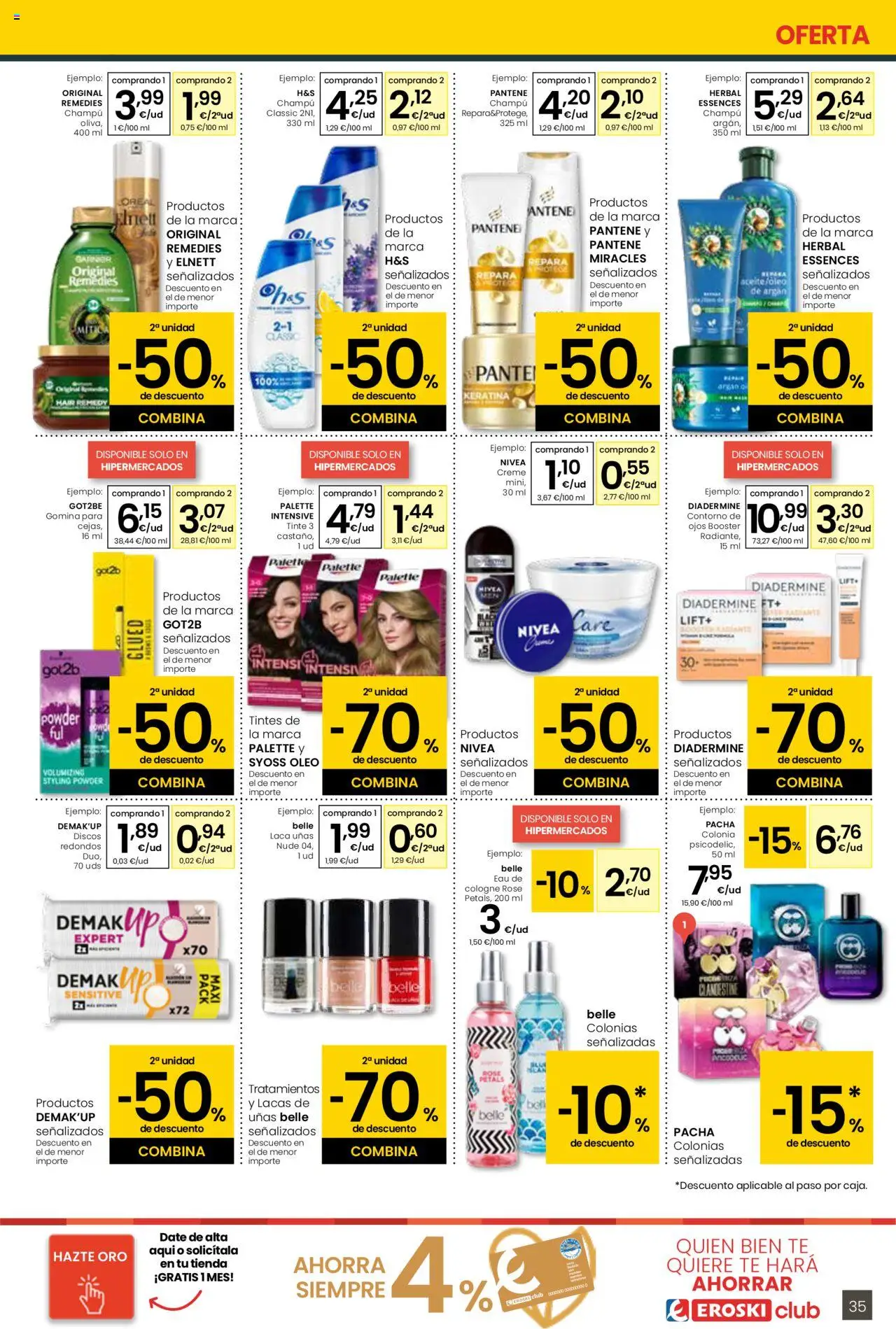 Eroski - Para conquistarte │ válido desde el 31.07.2025 | Página: 35 | Productos: Tinte, Colonia, Aceite, Té