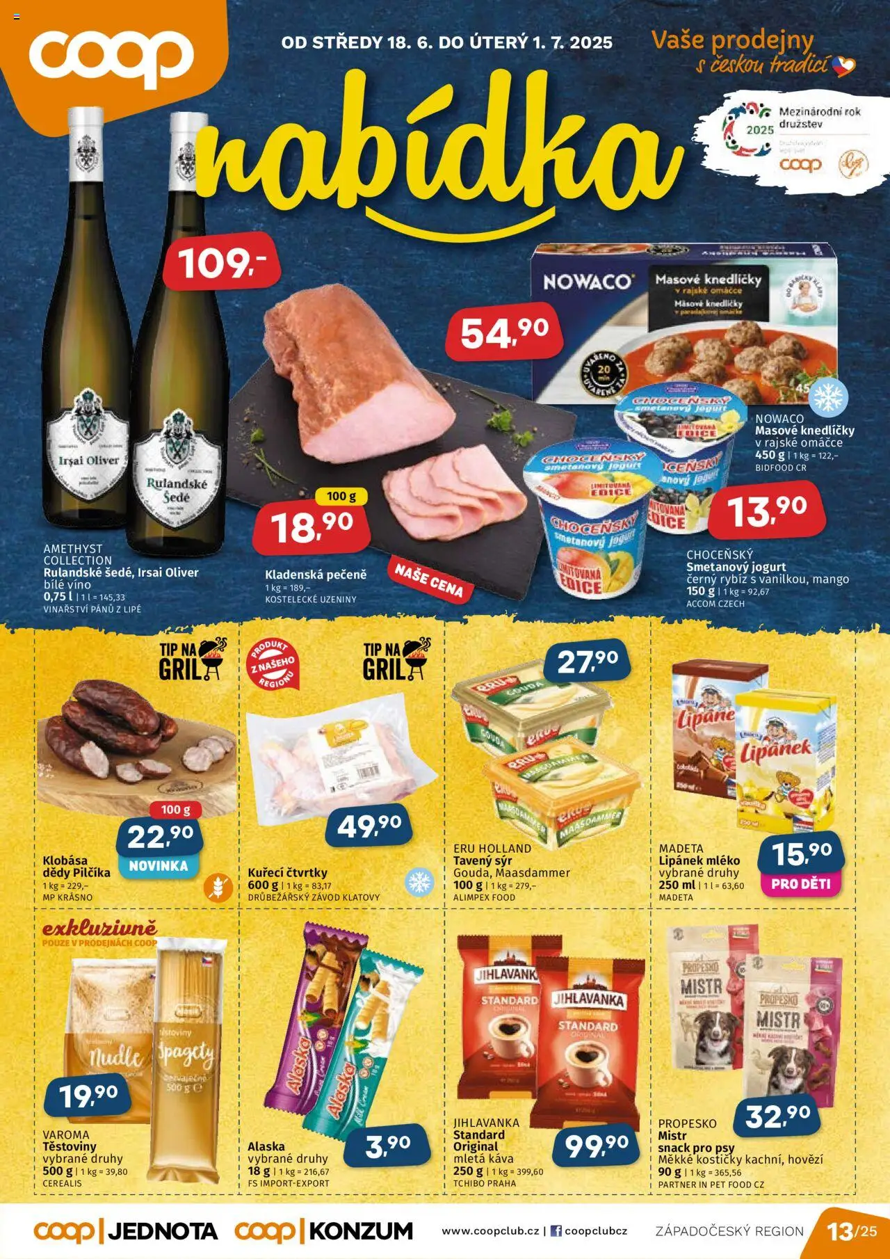 Coop leták - Západočeský region od 18.06.2025 | Strana: 1 | Produkty: Jogurt, Těstoviny, Klobása, Špagety