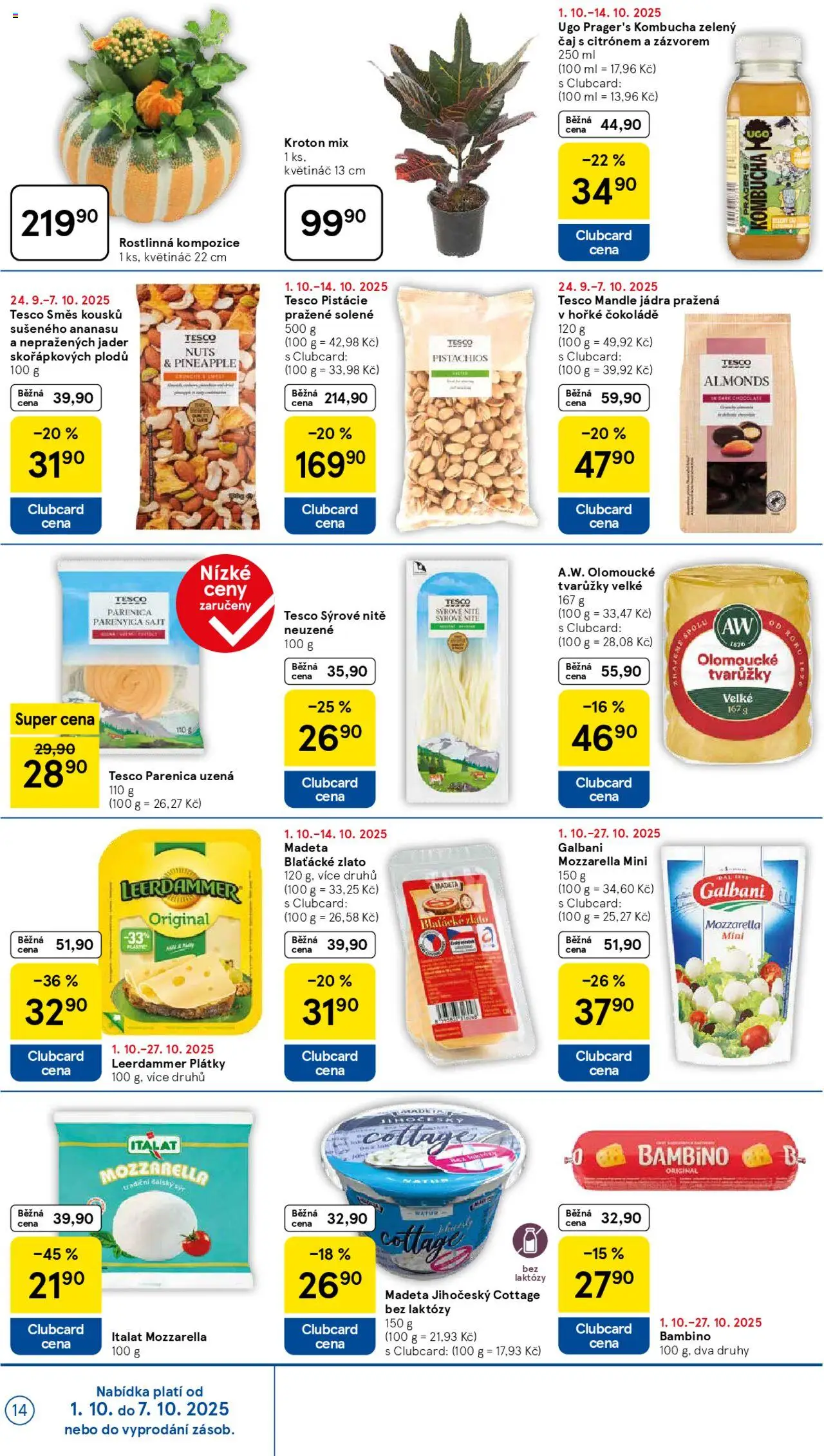 Tesco leták - Hypermarket od 01.10.2025 | Strana: 14 | Produkty: Kombucha, Leerdammer, Mozzarella, Cottage cheese