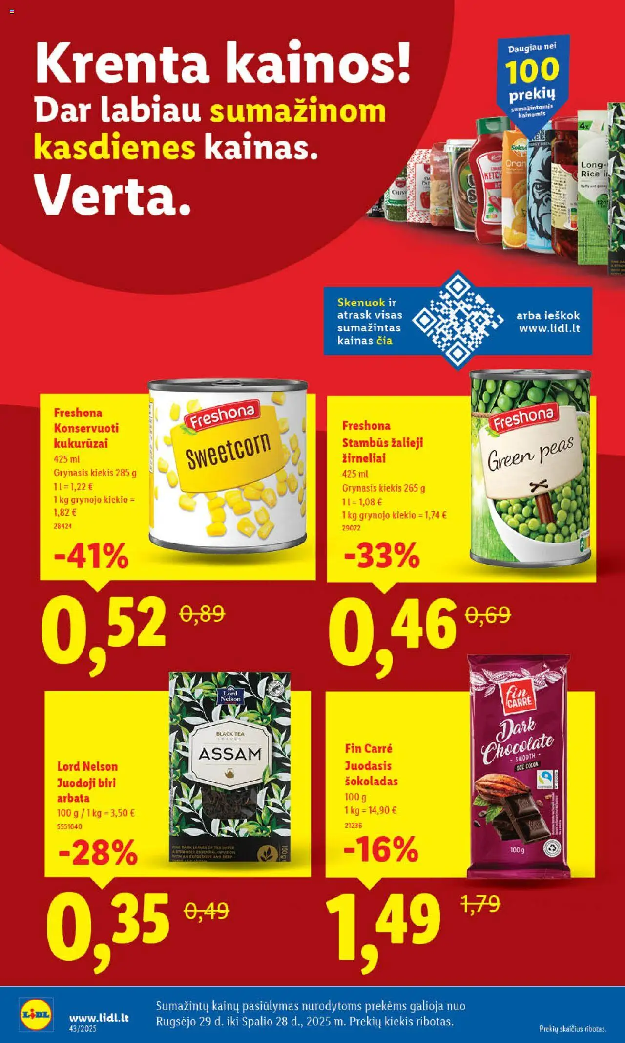LIDL akcijos nuo 20.10.2025 | Puslapis: 2 | Prekių: Kukurūzai, Šokoladas, Arbata, Žirneliai