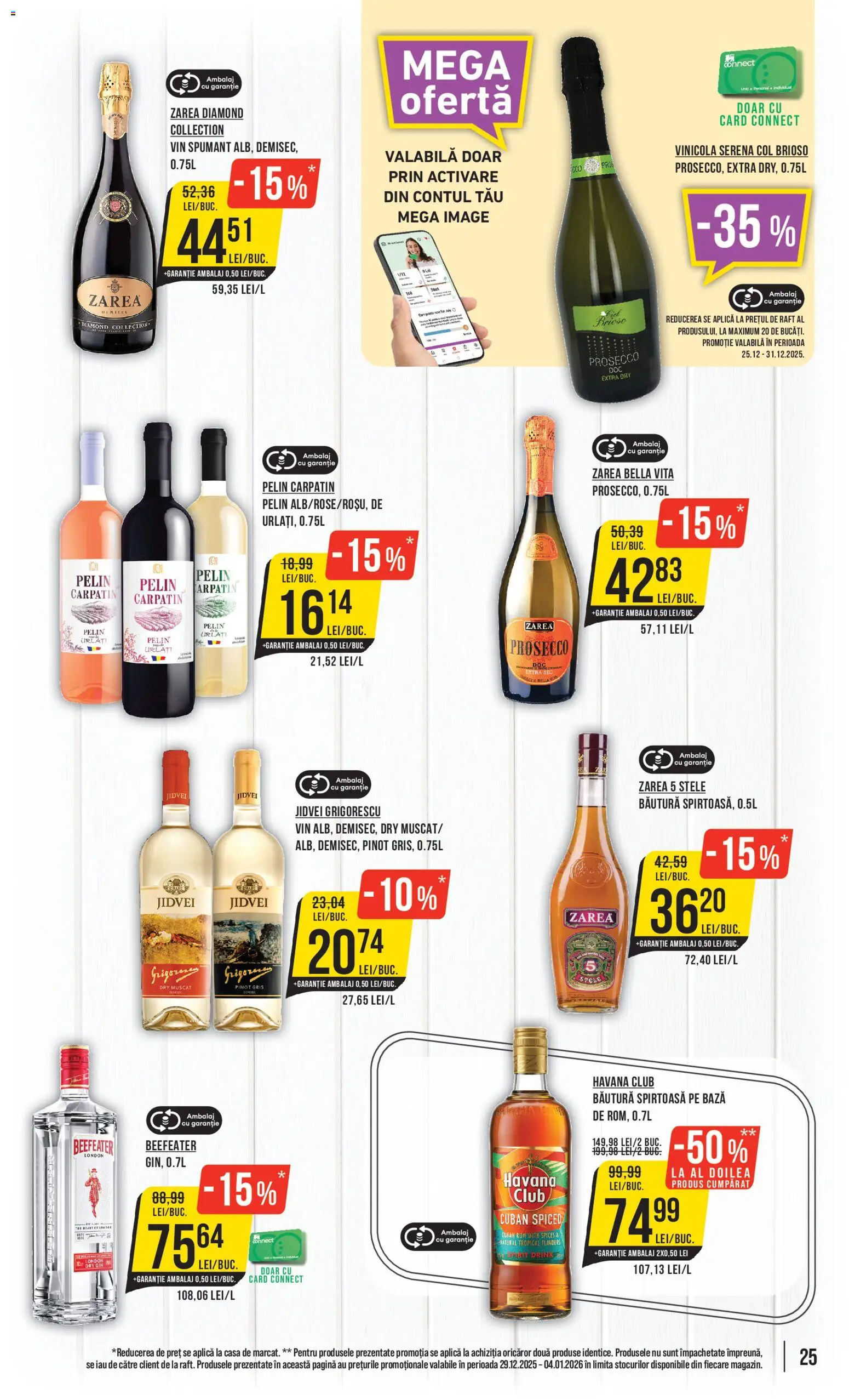 Noul catalog Mega Image – valabil de la 29.12.2025 | Pagină: 25 | Produse: Raft, Prosecco, Vin, Rom