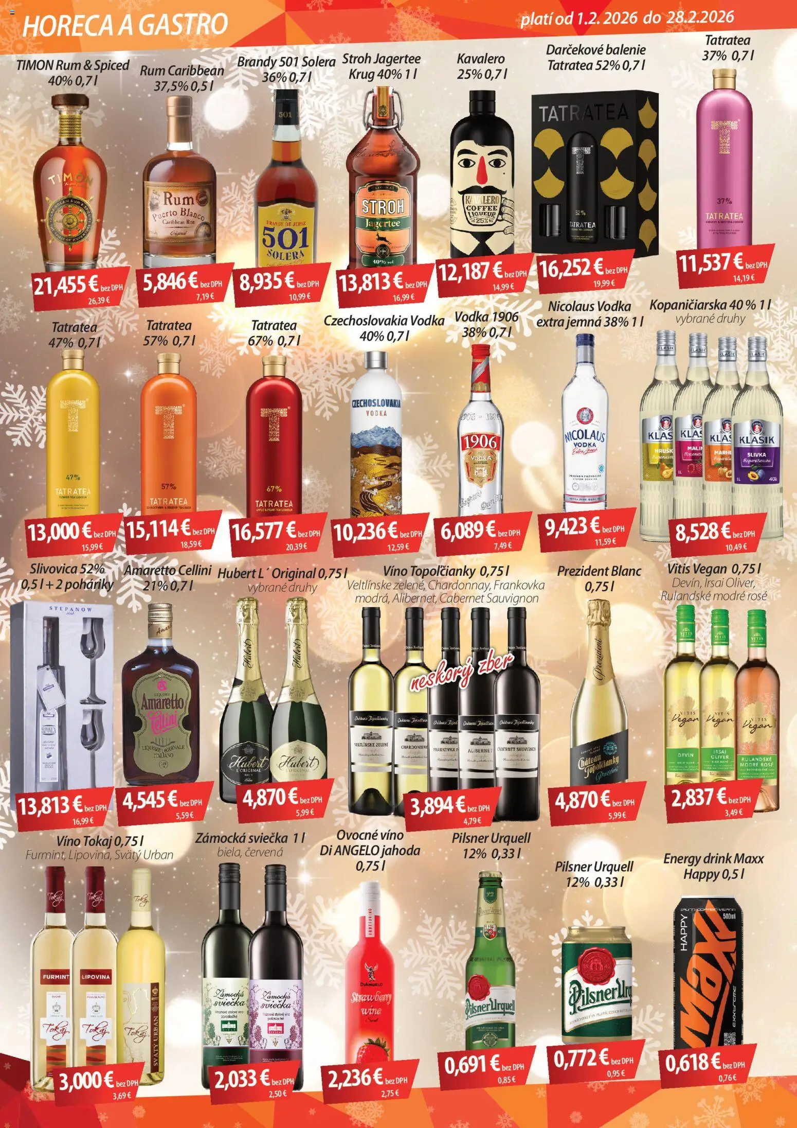 Nové CBA Verex akcie – leták je platný od 01.02.2026 | Strana: 2 | Produkty: Slivovica, Brandy, Rum, Nicolaus vodka