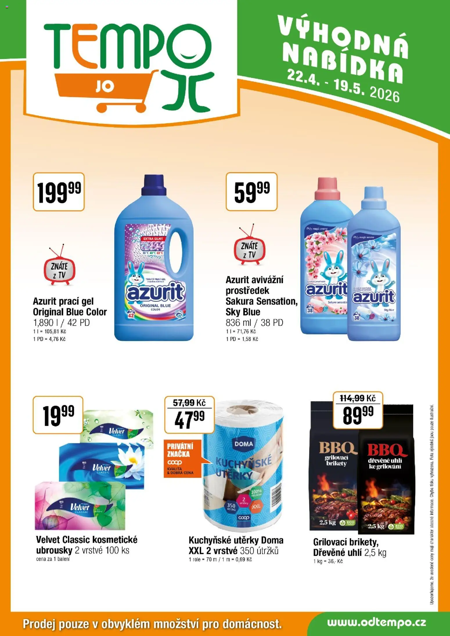 Tempo leták - JO od 22.04.2026 | Strana: 8 | Produkty: Grilování, Utěrky, Brikety, Tv