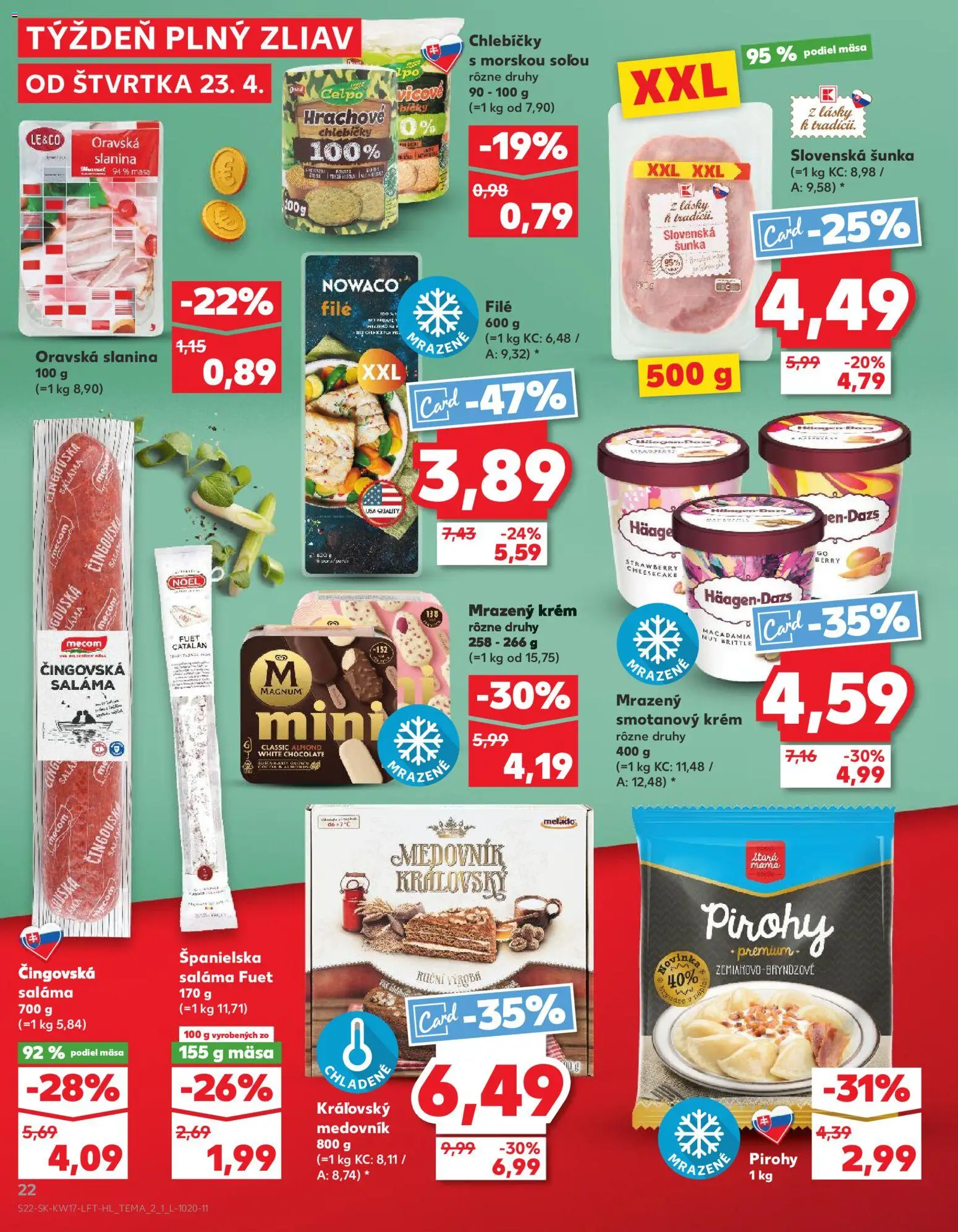 Nové Kaufland akcie – leták je platný od 23.04.2026 | Strana: 22 | Produkty: Saláma, Šunka, Krém, Šalát