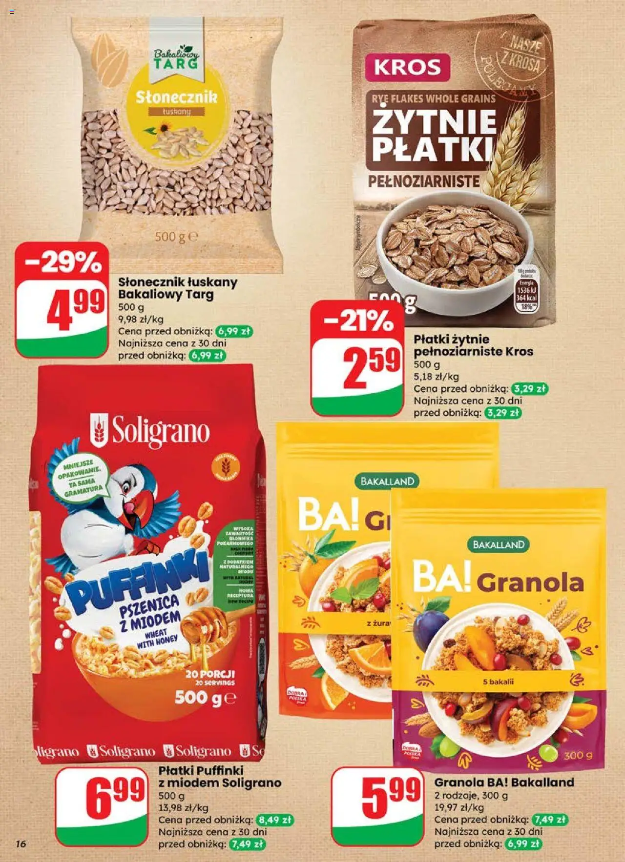 Dino Gazetka od 25.06.2025 | Strona: 16 | Produkty: Granola, Słonecznik, Słonecznik łuskany, Płatki