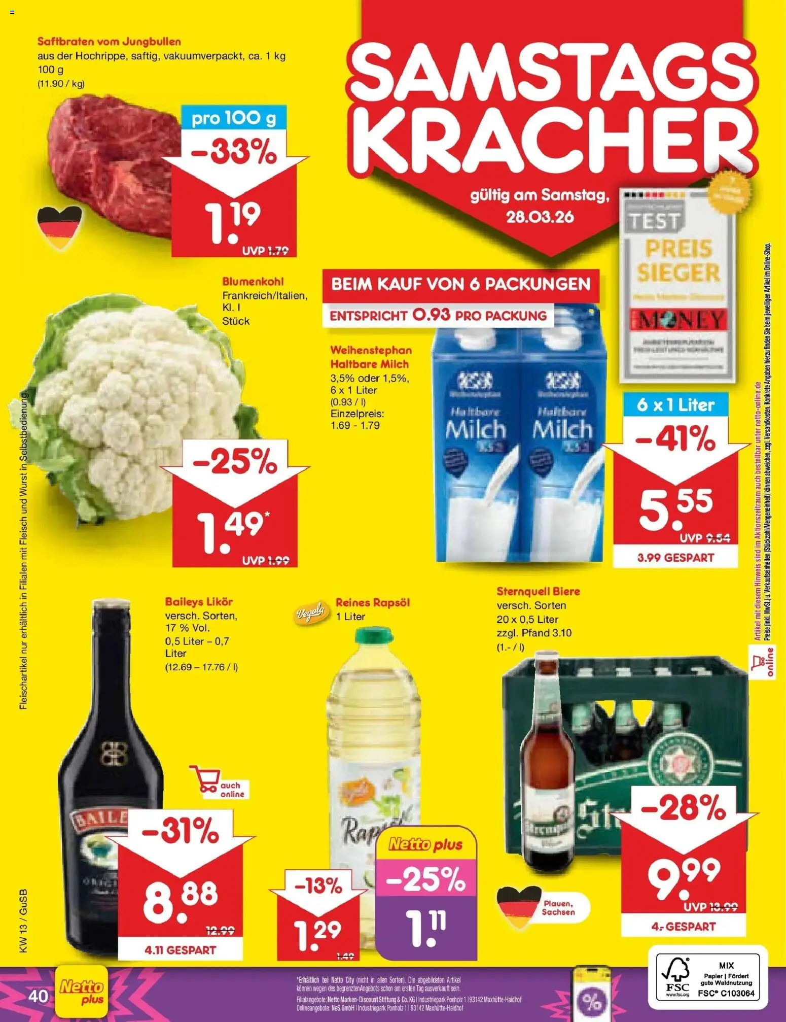 Netto Marken-Discount Prospekt Rodewisch	 – gültig ab 23.03.2026 | Seite: 56 | Produkte: Milch, Likör, Wurst, Fleisch