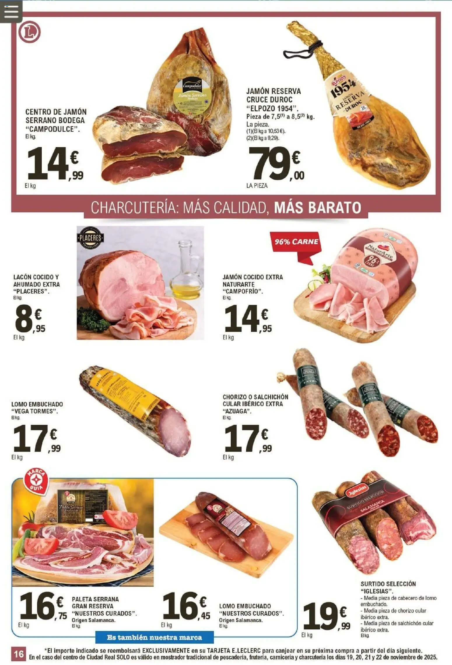 E.Leclerc folleto │ válido desde el 19.11.2025 | Página: 16 | Productos: Jamón serrano, Jamón, Jamón cocido