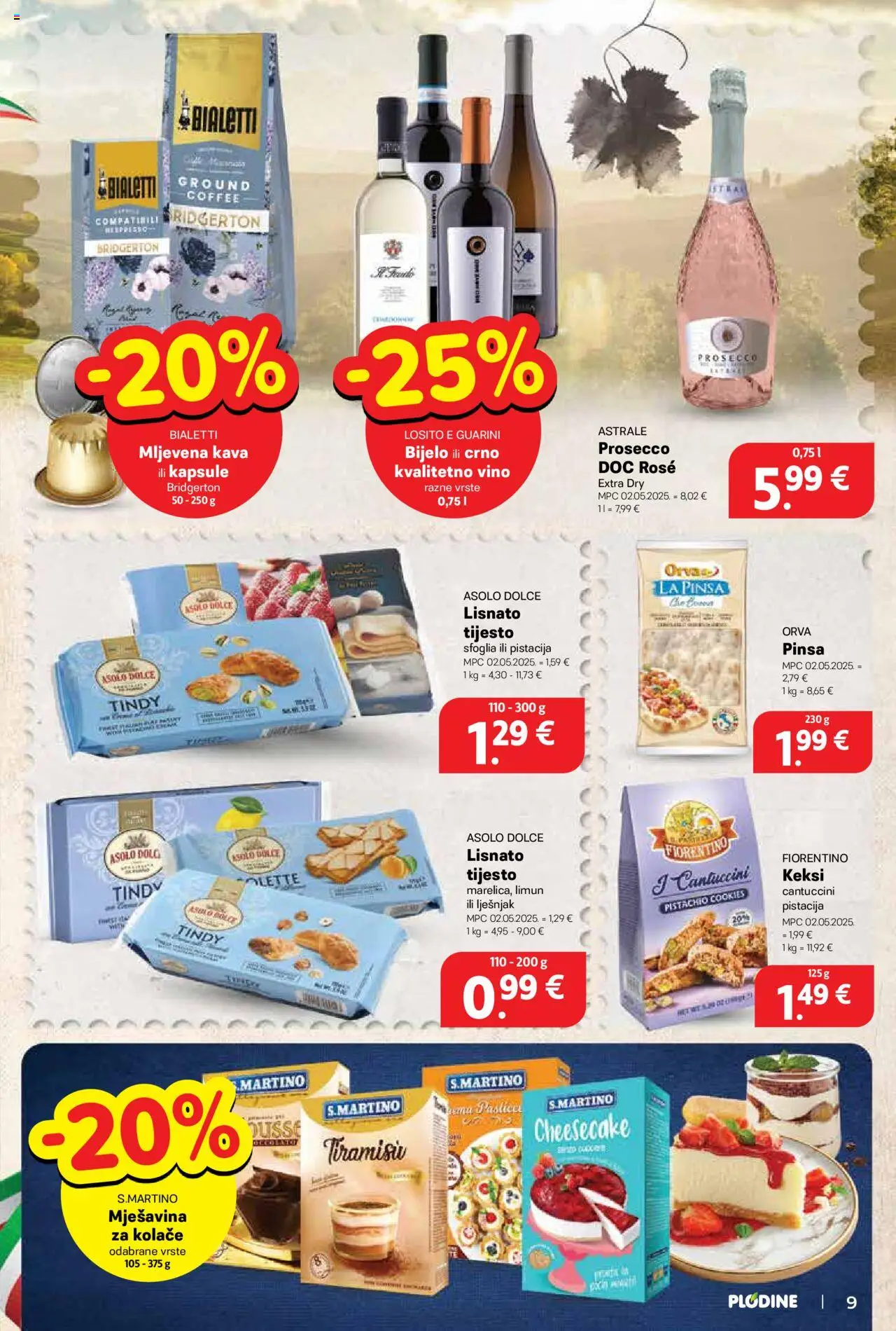 Plodine katalog | vrijedi od 13.08.2025 | Stranica: 9 | Proizvodi: Prosecco, Mljevena kava, Keksi, Limun