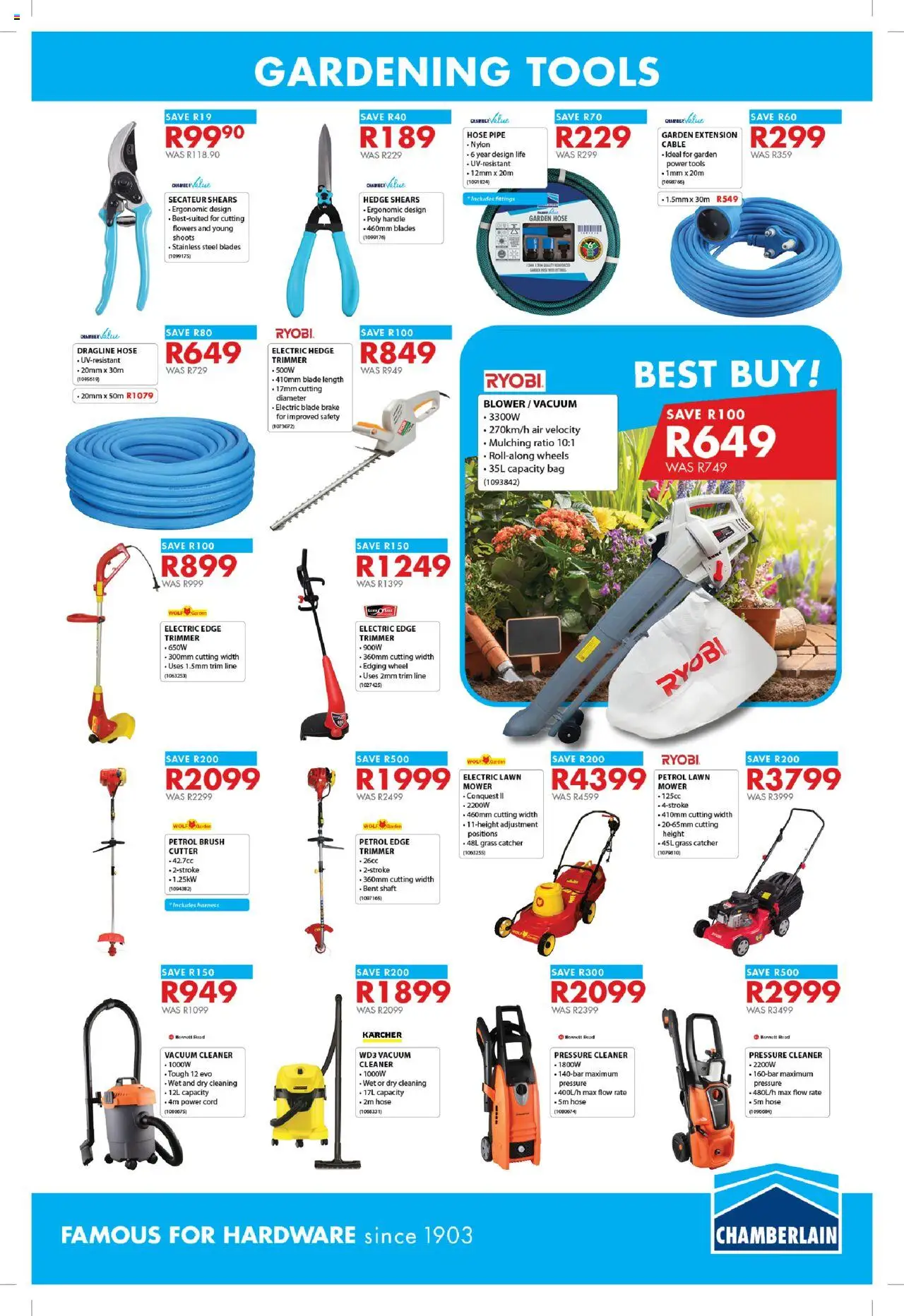 Chamberlain Spring Into Gardening │ valid from 04.08.2025 | Page: 9 | Products: Cable, Bag, Vacuum cleaner, Mower