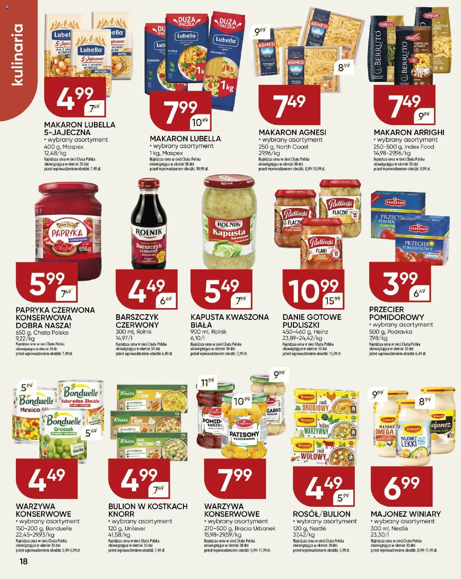 Chata Polska Gazetka od 20.11.2025 | Strona: 18 | Produkty: Tortellini, Papryka, Majonez winiary, Tagliatelle